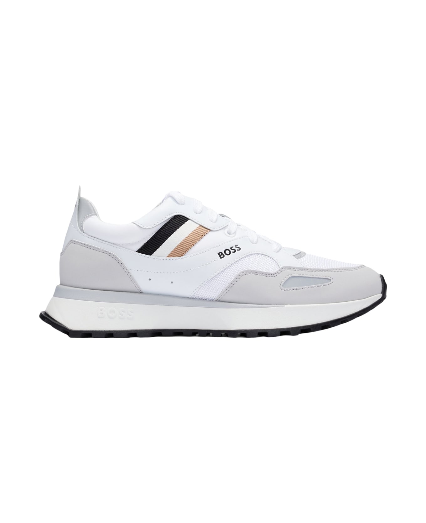 Hugo Boss White Runner Style Hybrid Sneakers With Eva Rubber Sole - White