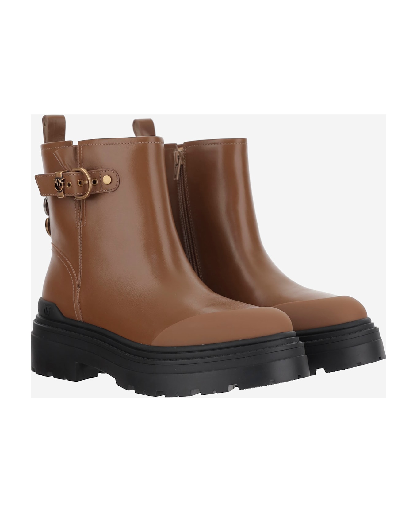 Pinko Mia 21 Leather Ankle Boots - Brown ブーツ