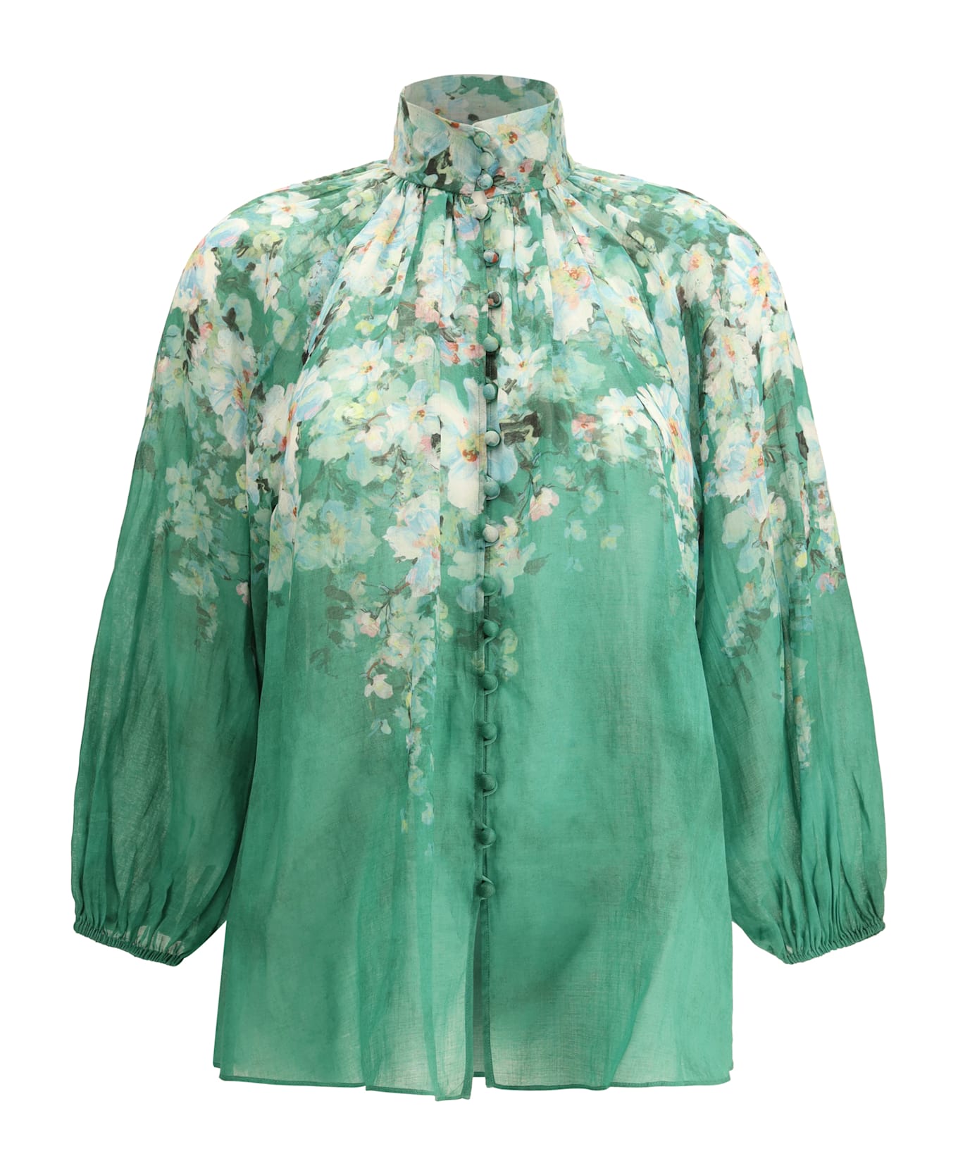 Zimmermann Everley Blouse - Green Watercolour Floral