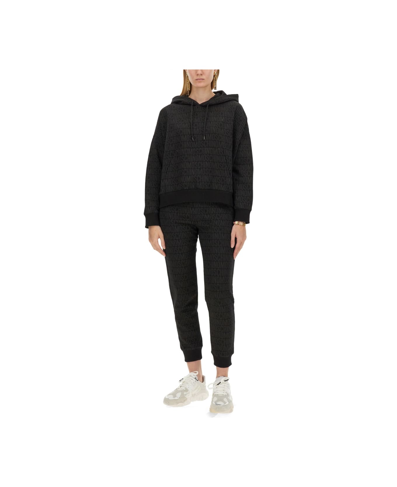Moschino Sweatshirt With All Over Logo - BLACK
