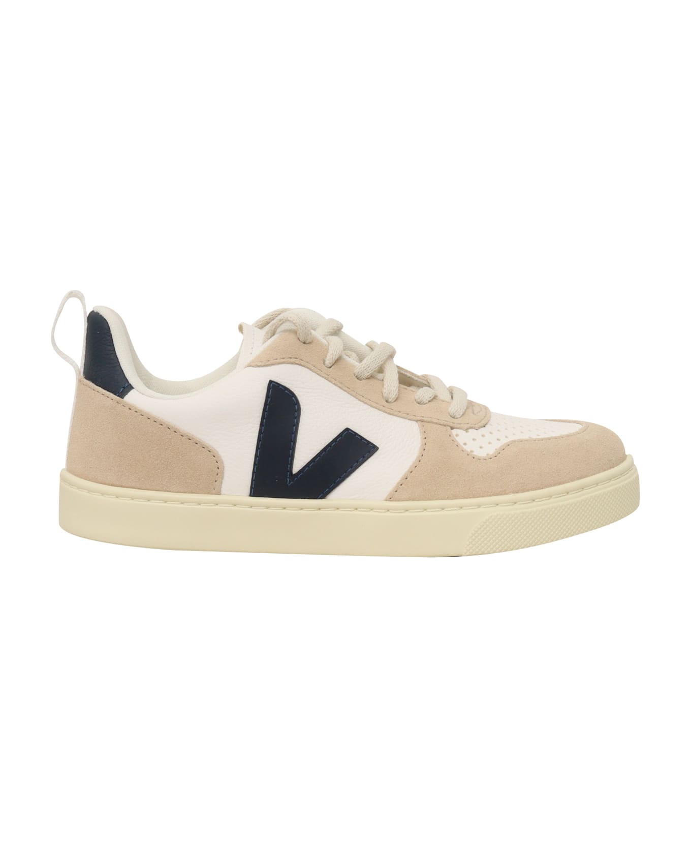 Veja Small V-10 Laces Chromefree Leather Extra-white_nautico_almond Sneakers - WHITE