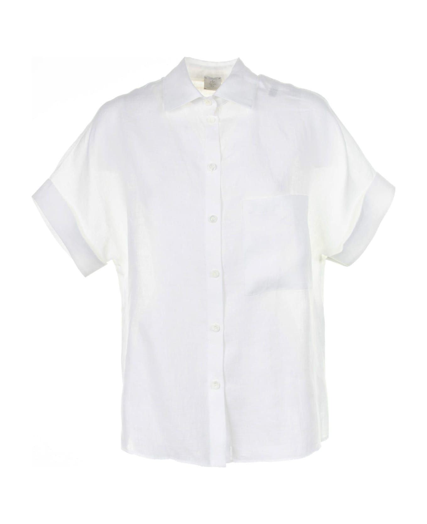 Eleventy White Linen Shirt With Half Sleeves - BIANCO