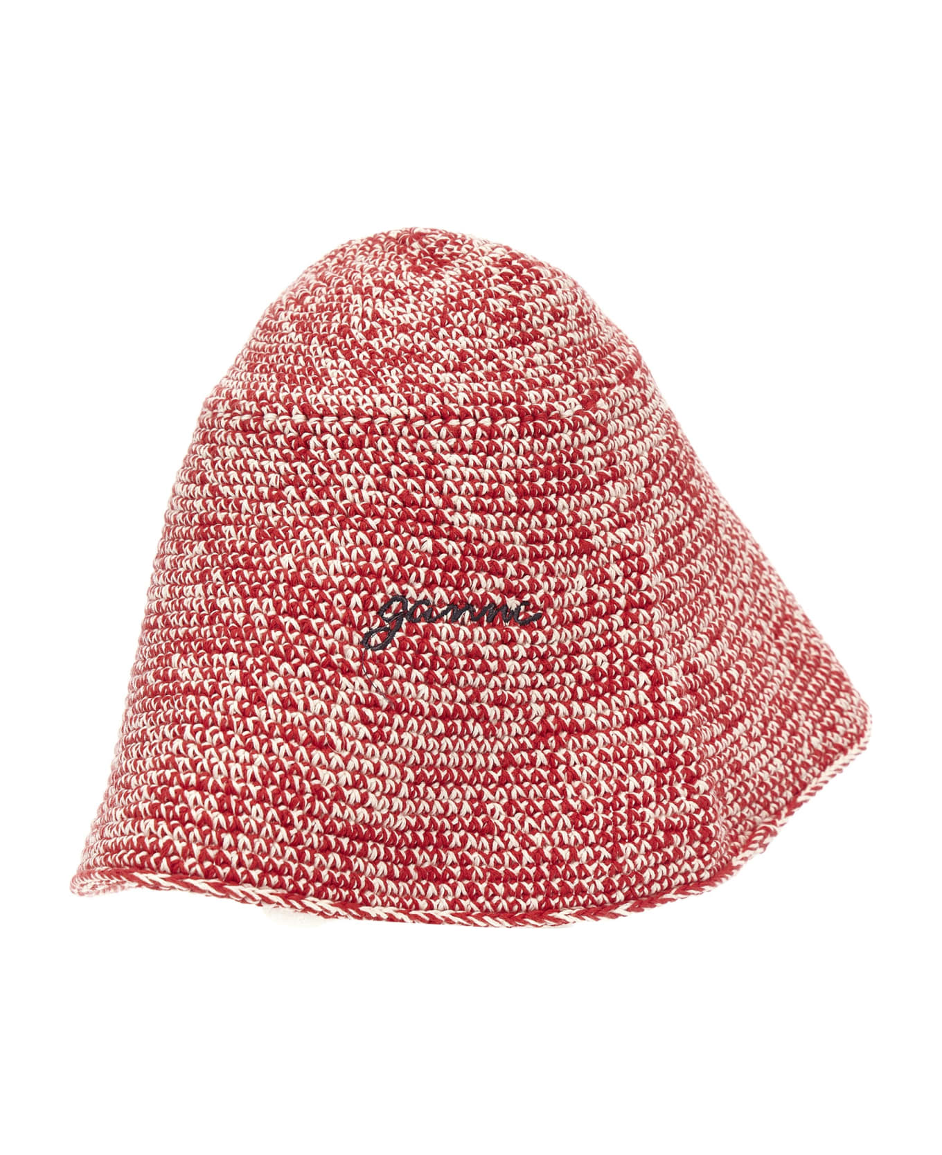 Ganni Bucket Hat Crochet Logo Embroidery - Red