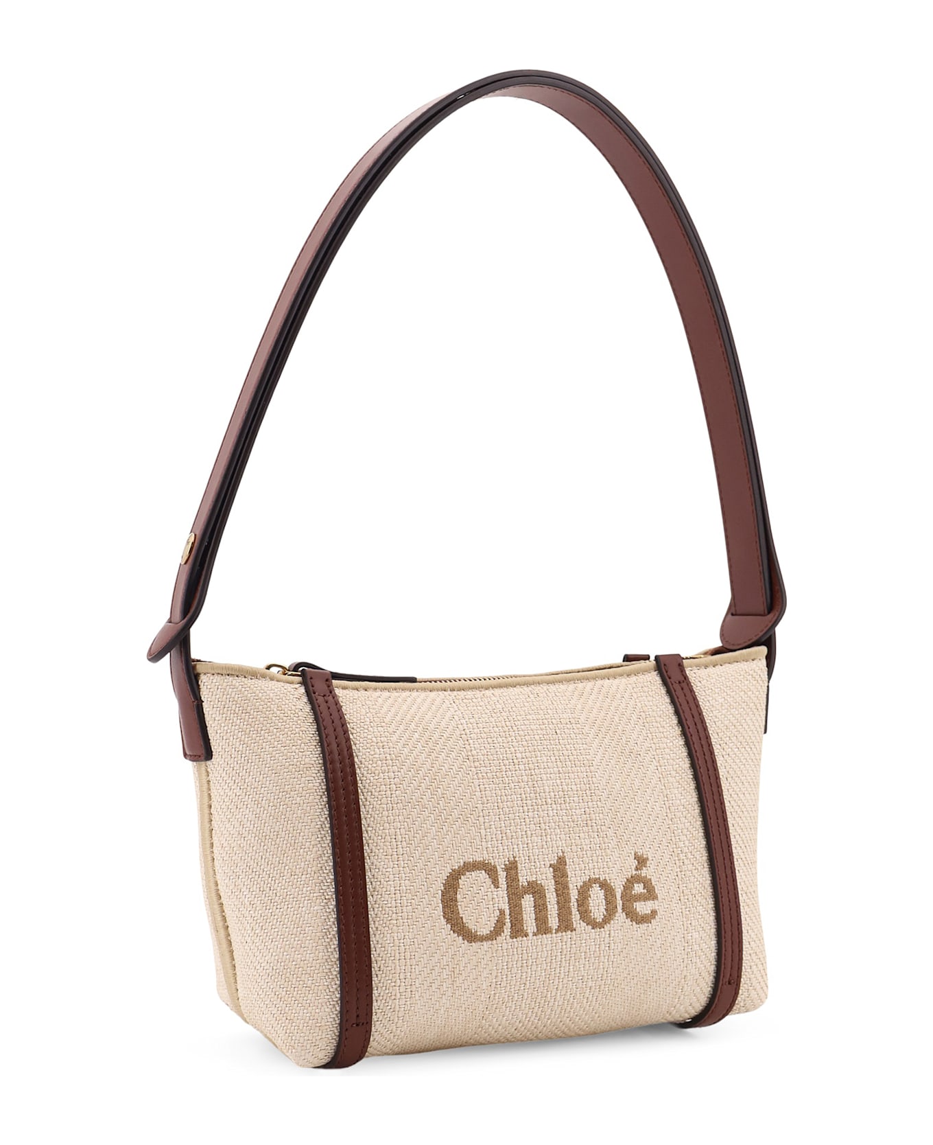 Chloé Chloè Carry Canvas Shoulder Bag With Logo Embroidery - Hot Sand