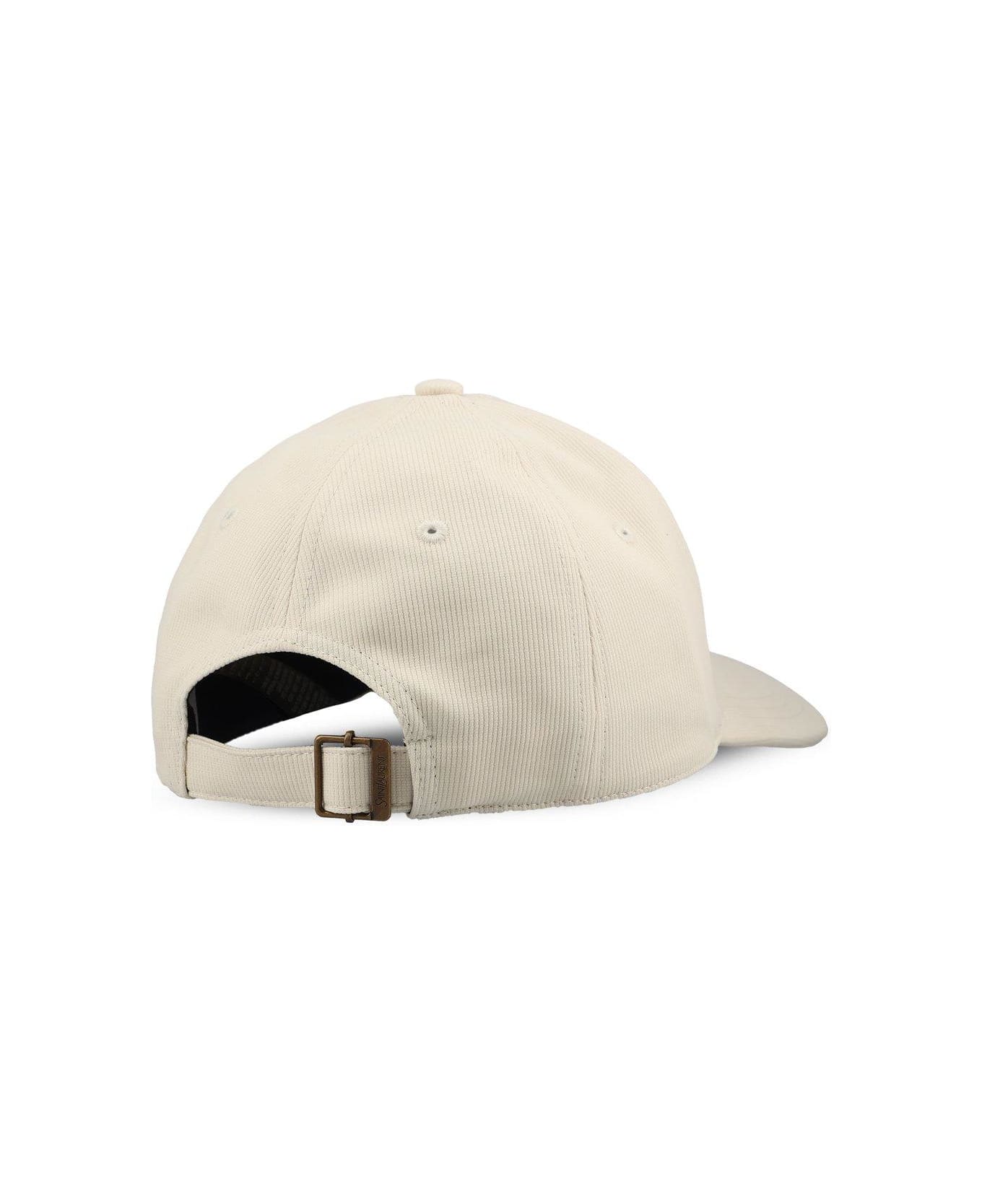 Saint Laurent Logo Embroidered Corduroy Baseball Cap - Ivory