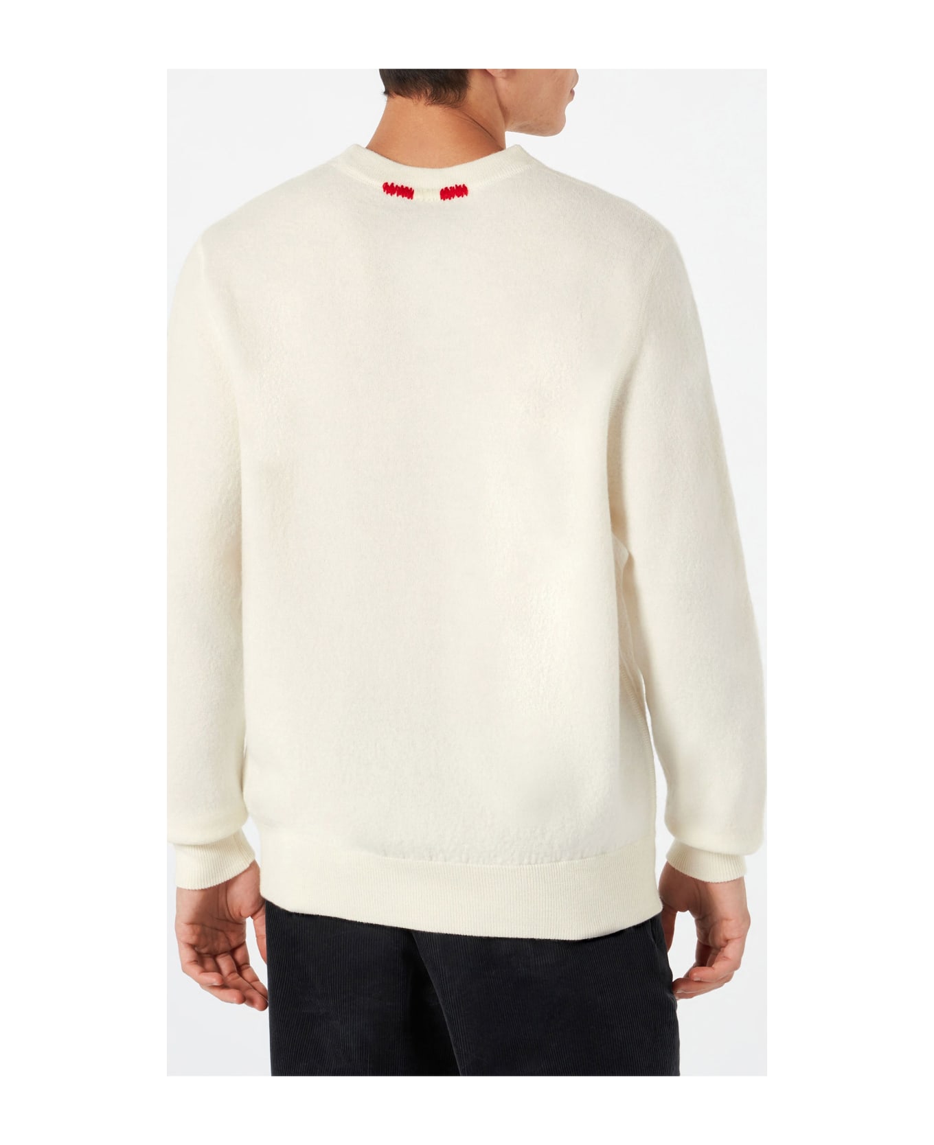 MC2 Saint Barth Man Crewneck Knitted Sweater With Day Off Embroidery - WHITE