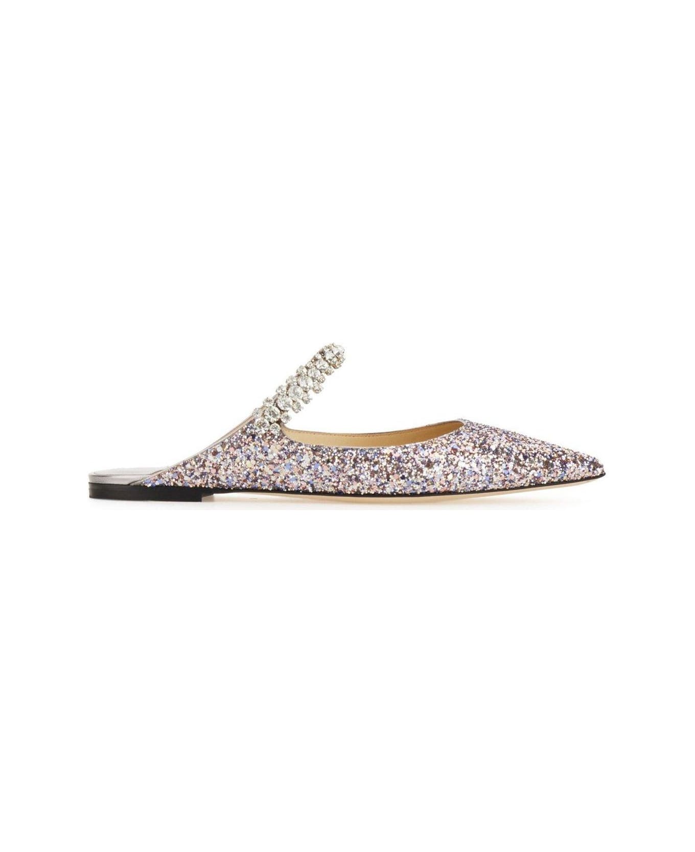 Jimmy Choo Bing Embellished Pointed Toe Ballerina Shoes - Silver