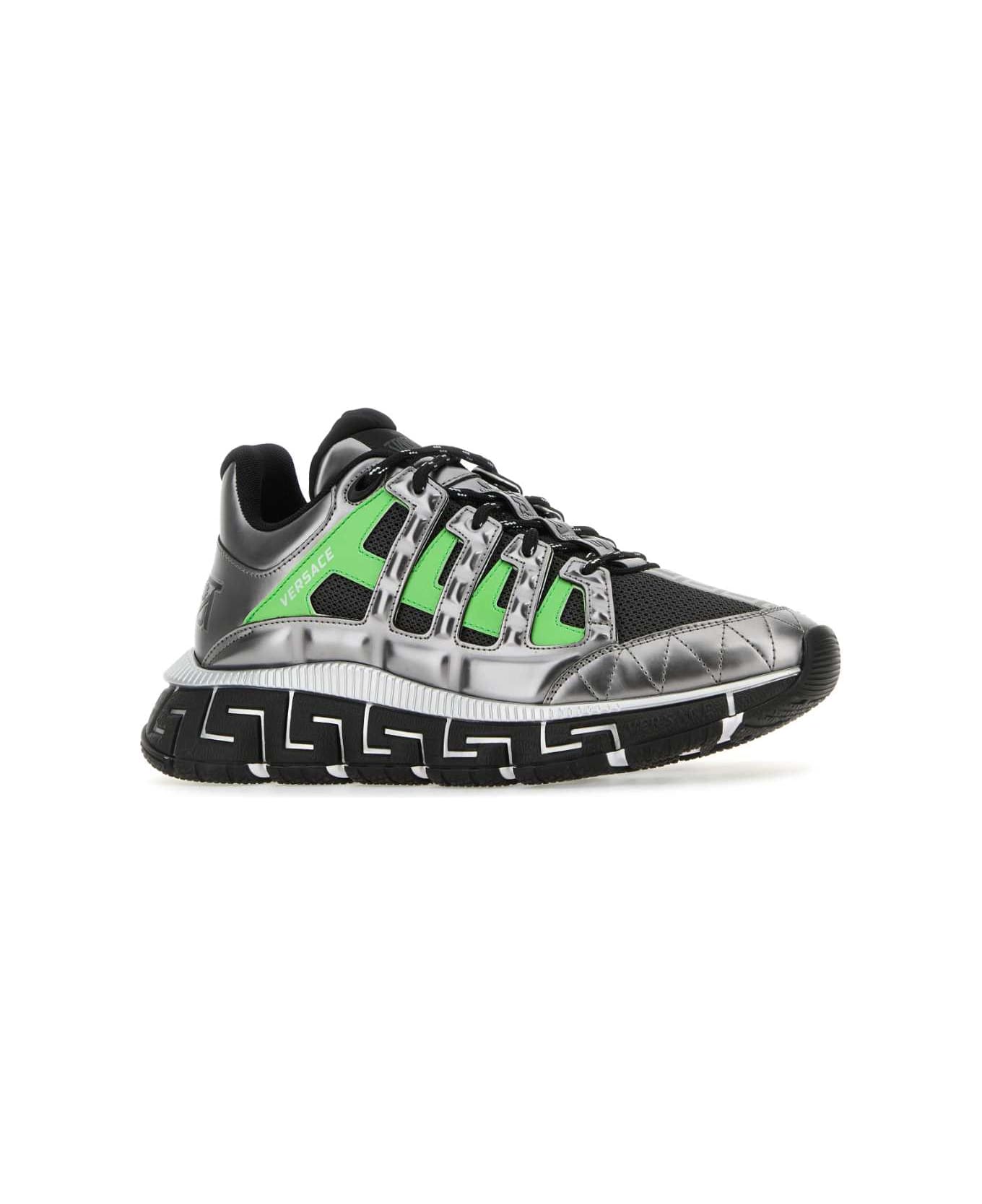 Versace Multicolor Fabric And Leather Trigreca Sneakers - ANTHRACITEGREENBLACK