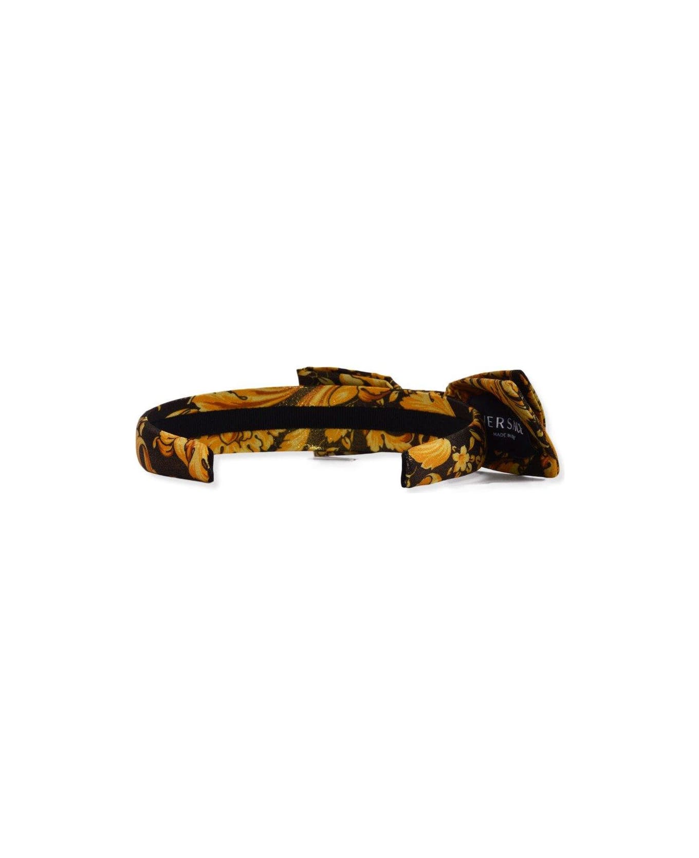 Young Versace Barocco-printed Thin Headband - Nero Oro