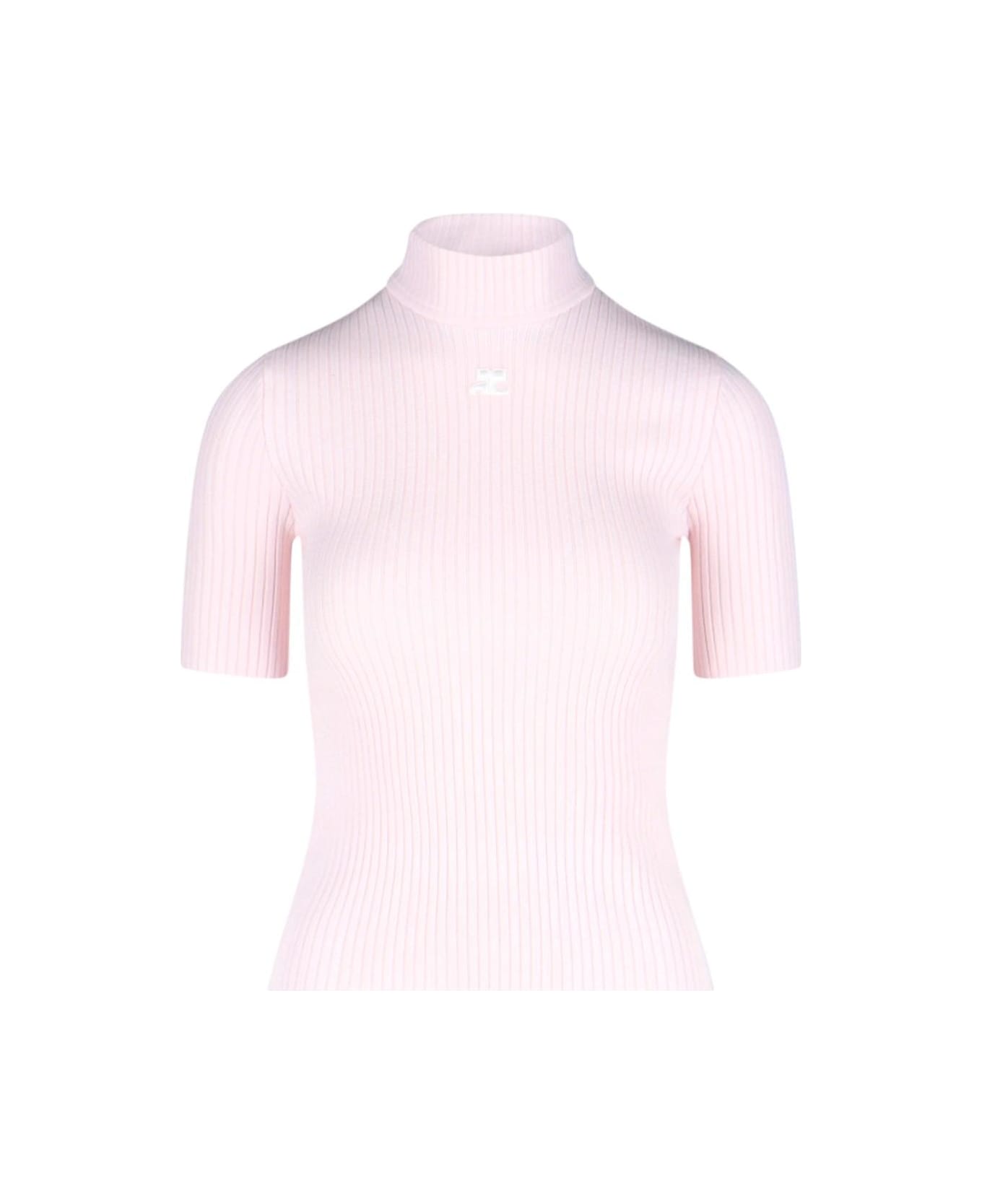 Courrèges Logo Ribbed Top - Pale Pink トップス