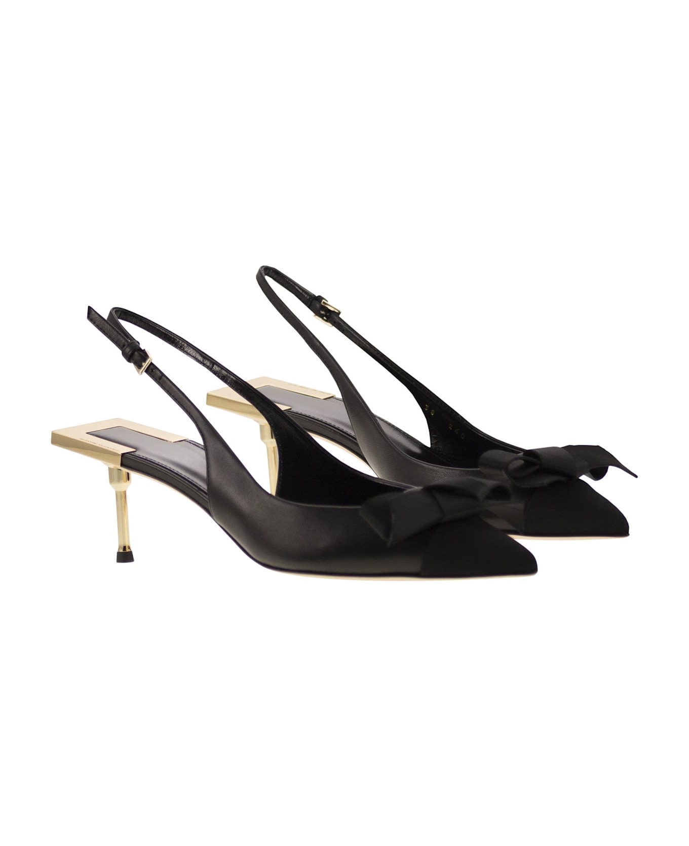Elisabetta Franchi Nappa Leather Slingback With Satin Bow - Black