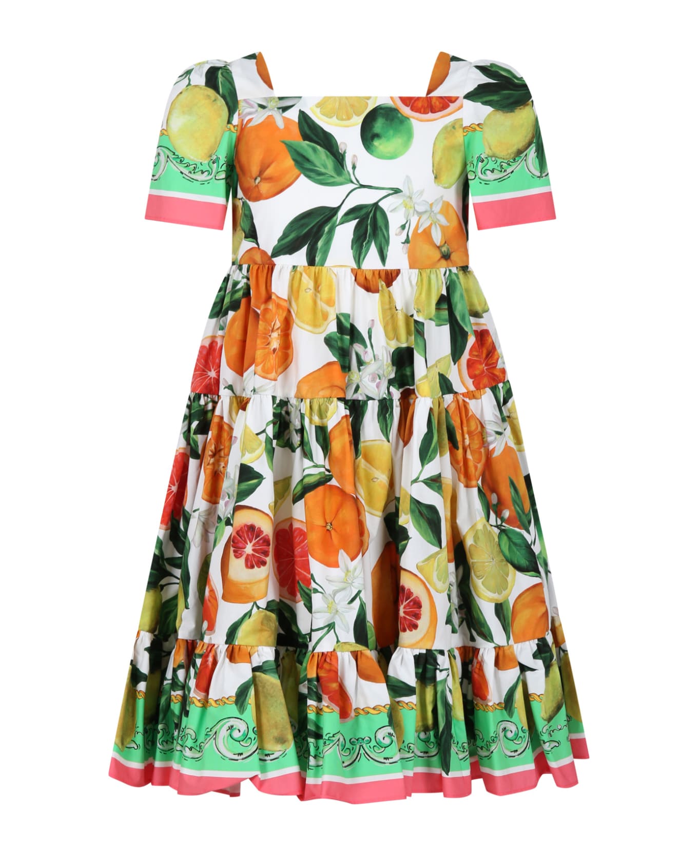 Dolce & Gabbana Multicolor Elegant Dress For Girl With An Italian Holiday Print - Multicolor