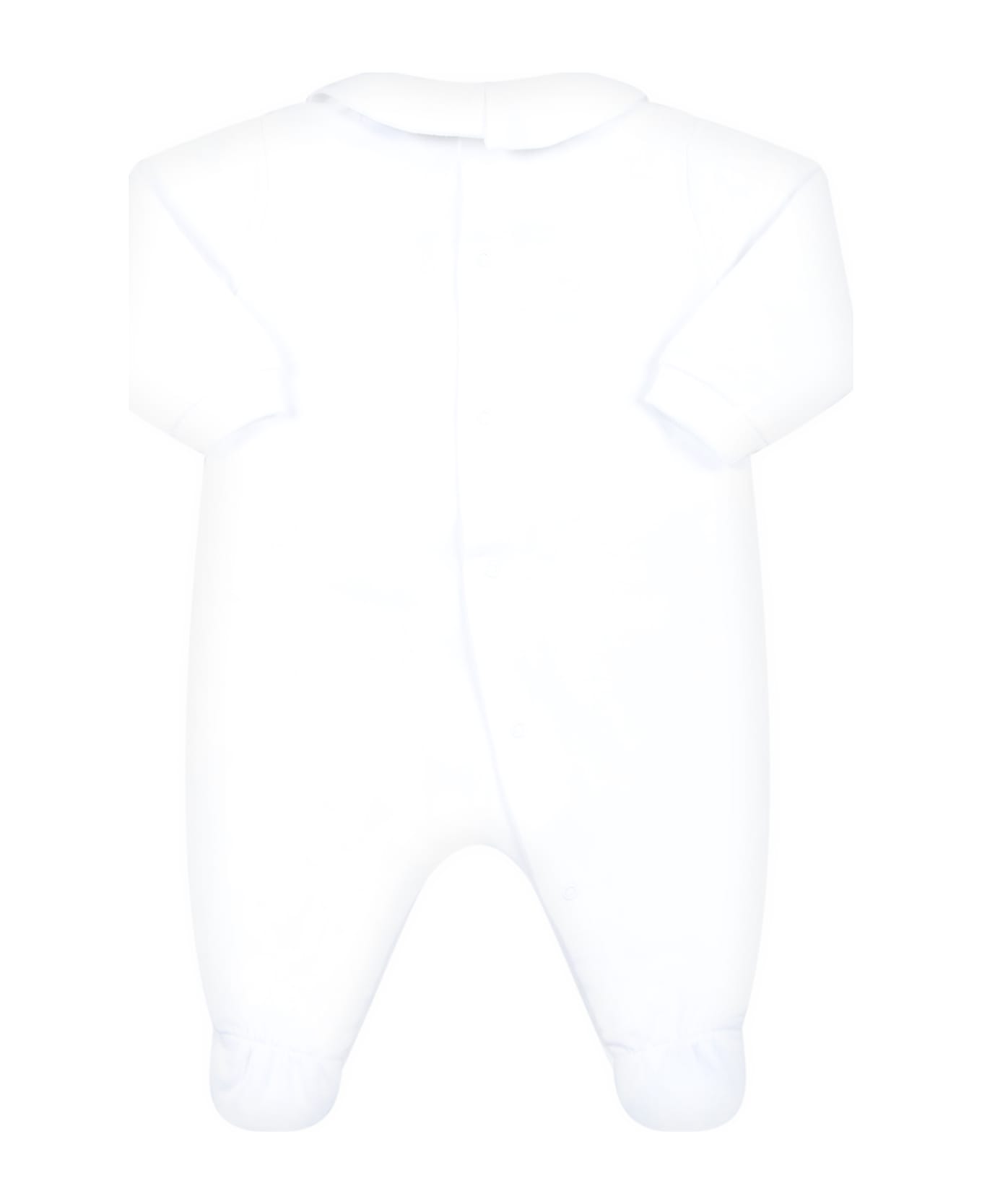 Moschino White Jumpsuit For Babykids With Teddy Bear And Logo - Bianco
