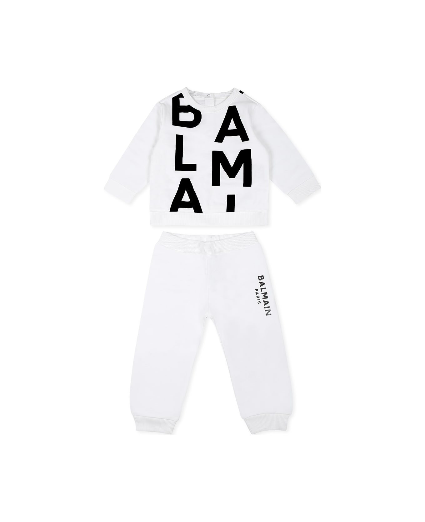 Balmain White Suit For Babykids With Logo - White
