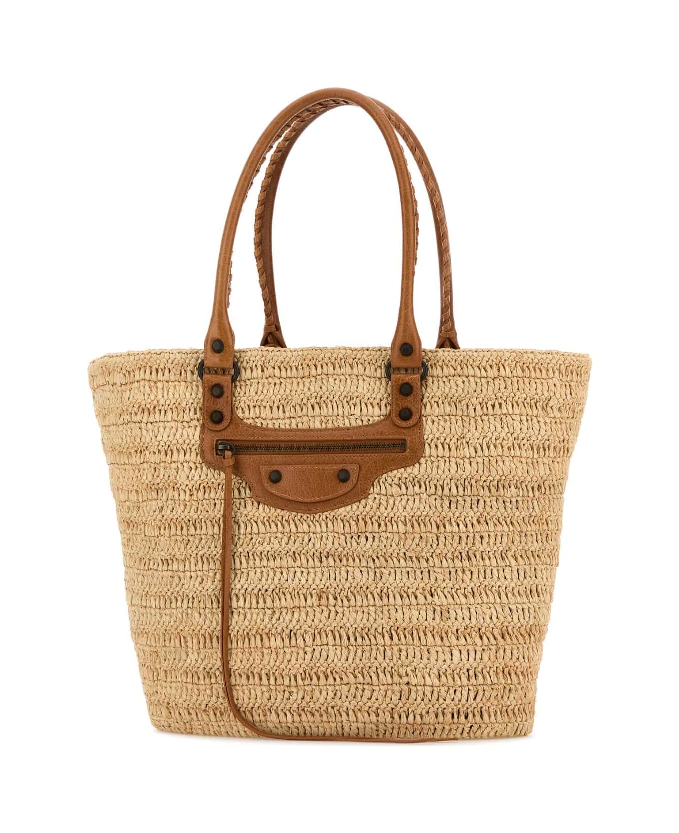 Balenciaga Raffia Medium Le City Shopping Bag - NATURAL/CAMEL