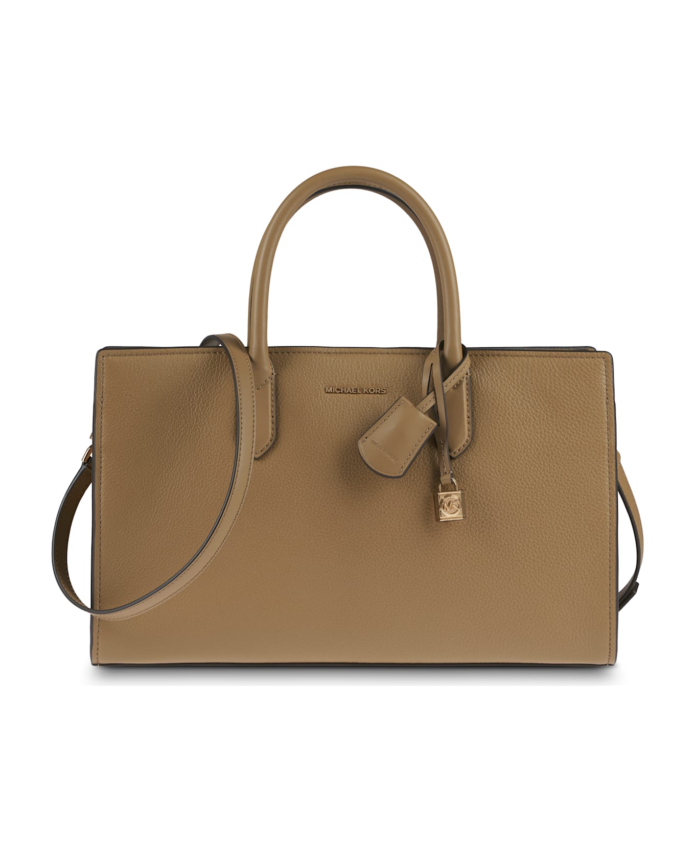 Michael Kors 'scarlett' Beige Handbag With Logo Lettering On The Front And Hanging Key Fob In Grained Leather Woman - HUSK