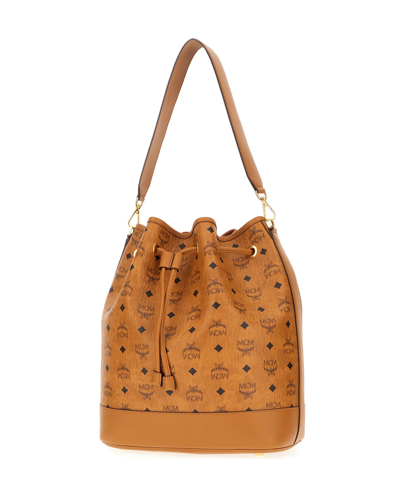 MCM Printed Synthetic Leather Bucket Bag - Cognac