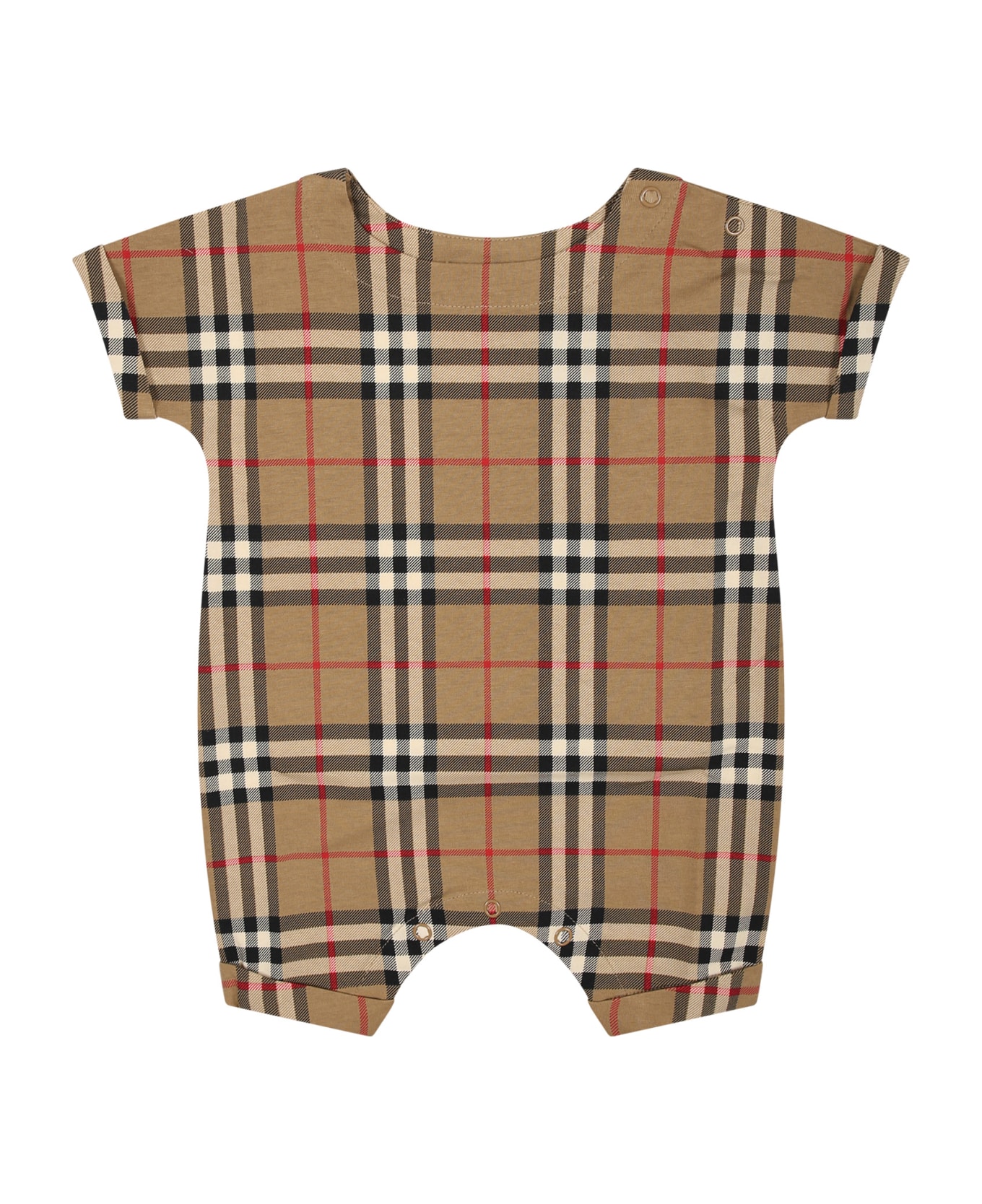 Burberry Beige Baby Bodysuit With Iconic All-over Vintage Check - Beige ボディスーツ＆セットアップ