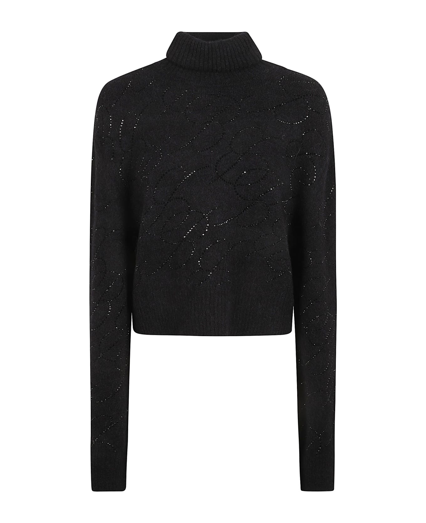 Blumarine Roll Neck Embellished Knit Sweater - Black