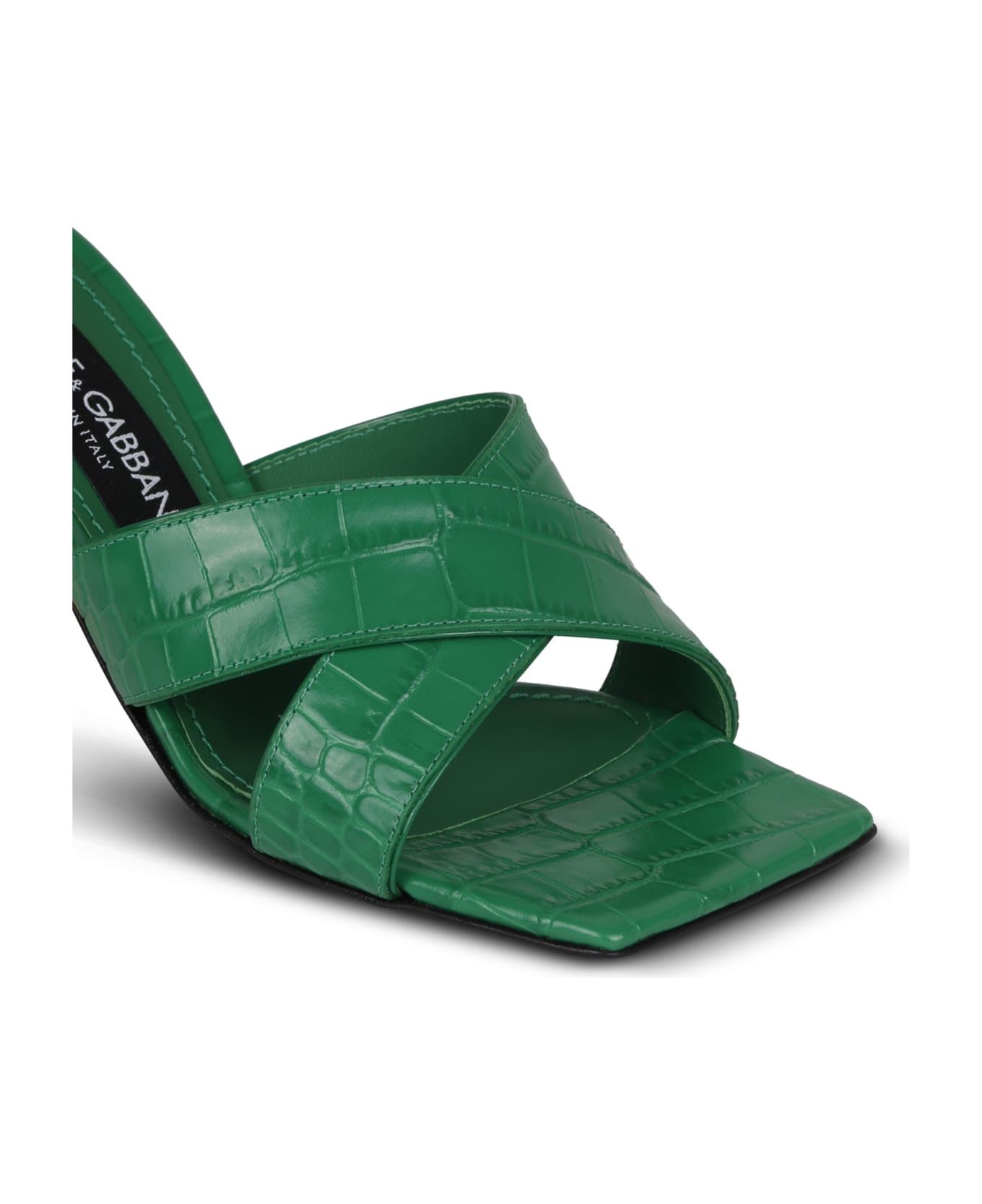 Dolce & Gabbana 'dg' Heel Crocodile Effect Mules - Green