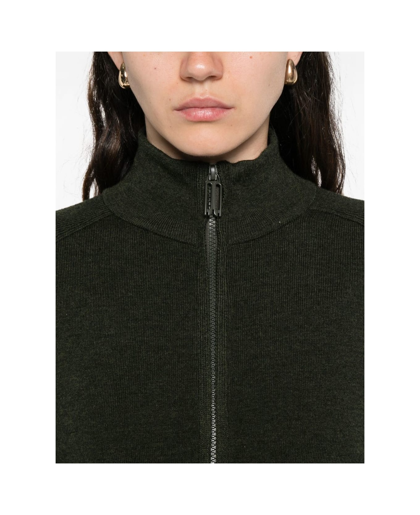 Victoria Beckham High Neck, Front Zip Closure - Green