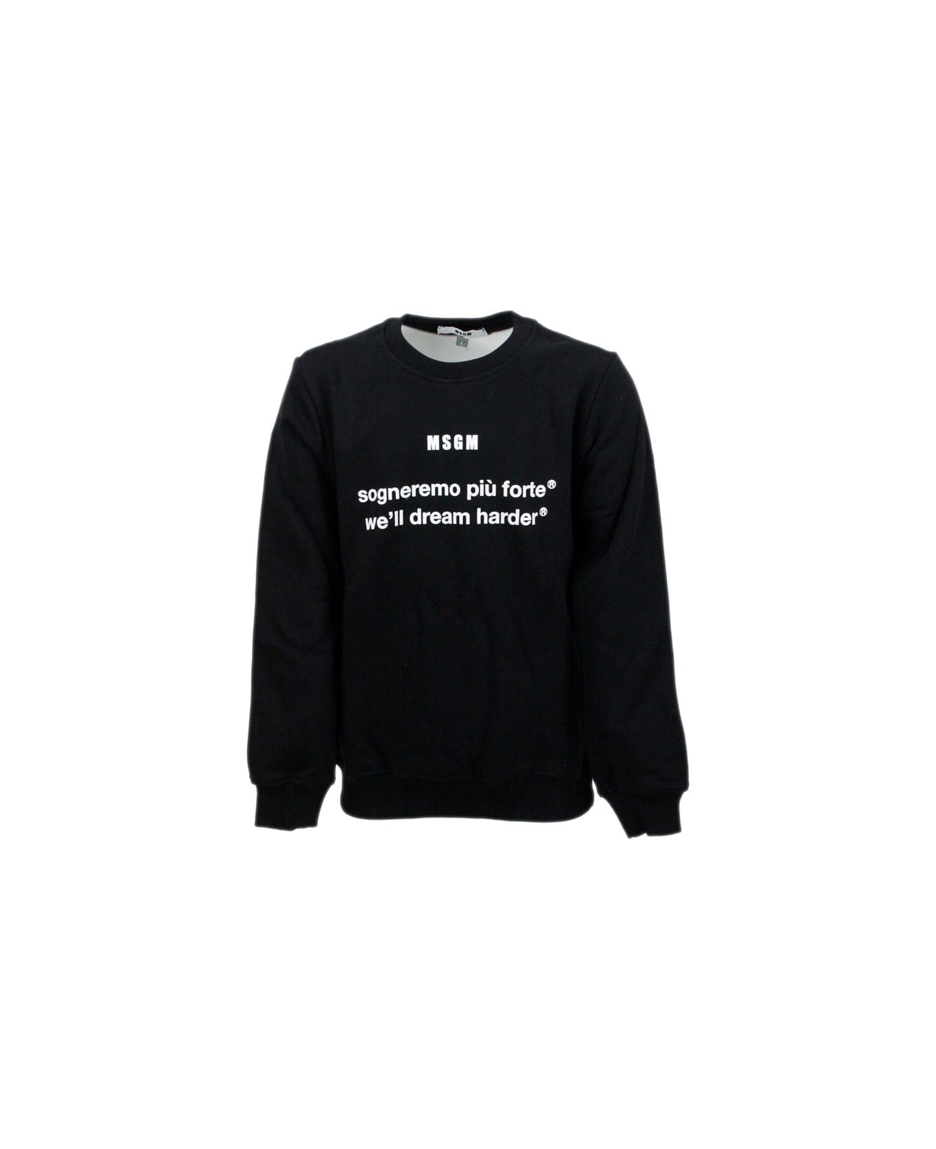 MSGM Long-sleeved Crewneck Sweatshirt In Cotton With Writing - Black ニットウェア＆スウェットシャツ