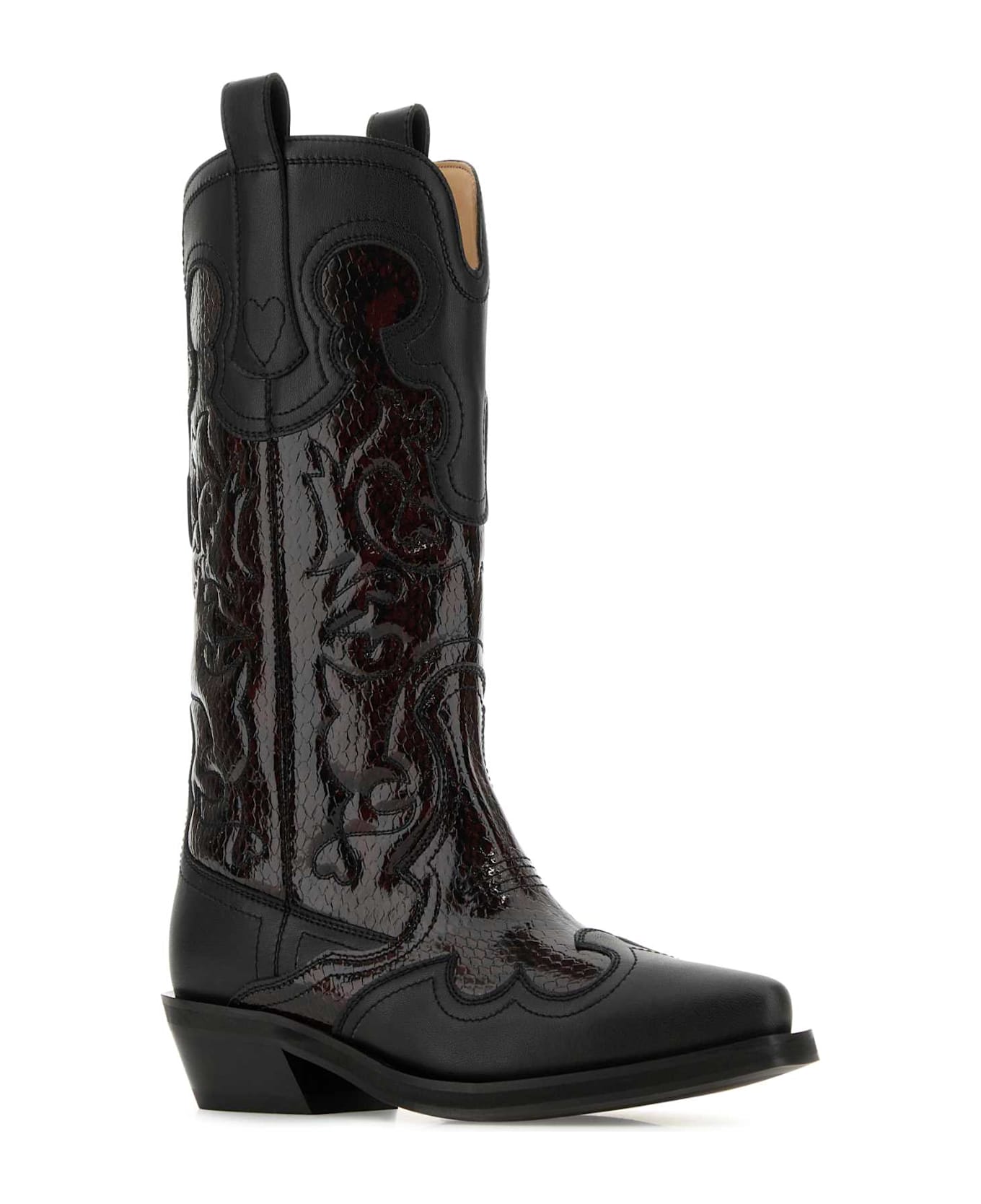 Ganni Black Leather Boots - BLACKDARKBURGUNDY
