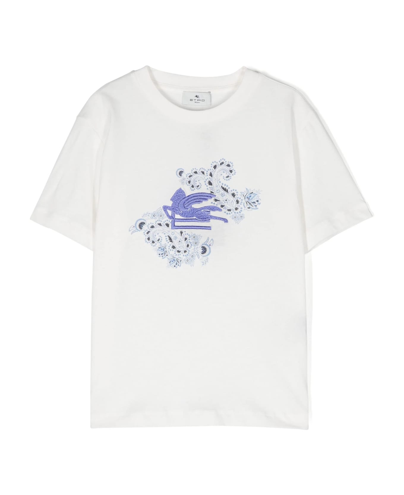 Etro White T-shirt With Light Blue Pegasus Motif - Blue Tシャツ＆ポロシャツ