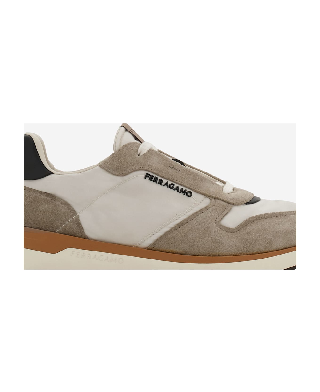Ferragamo Leather And Fabric Sneakers With Side Logo - Red