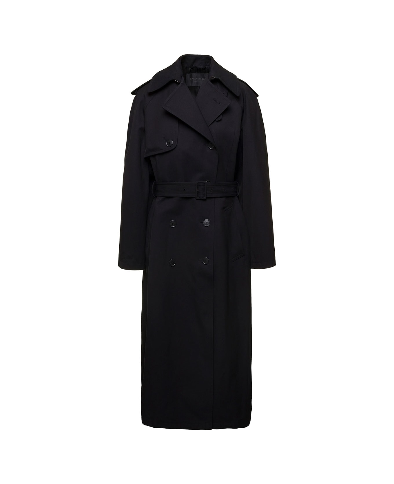 Balenciaga Black Double-breasted Trench Coat With Belt In Wool And Cotton Woman - Black