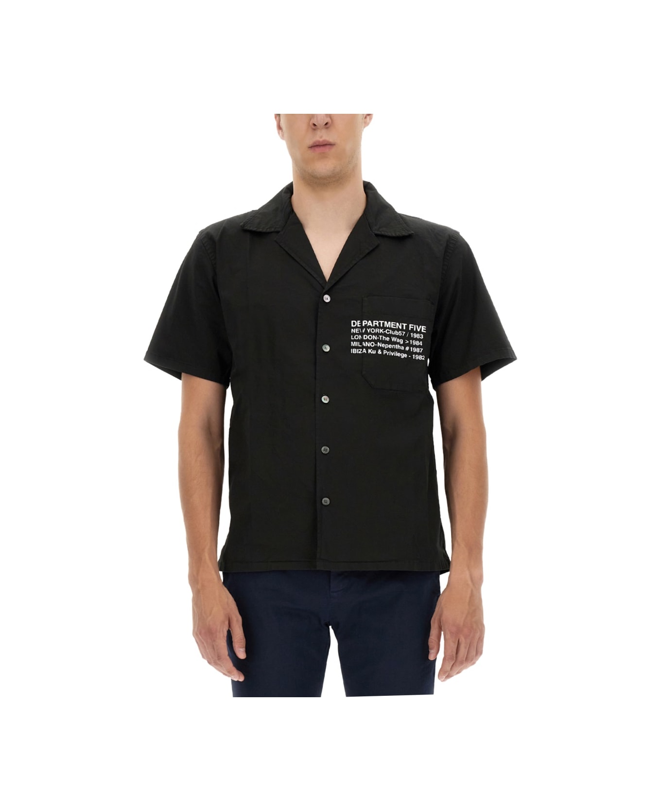 Department Five Hawaiian Shirt With Logo Print - BLACK