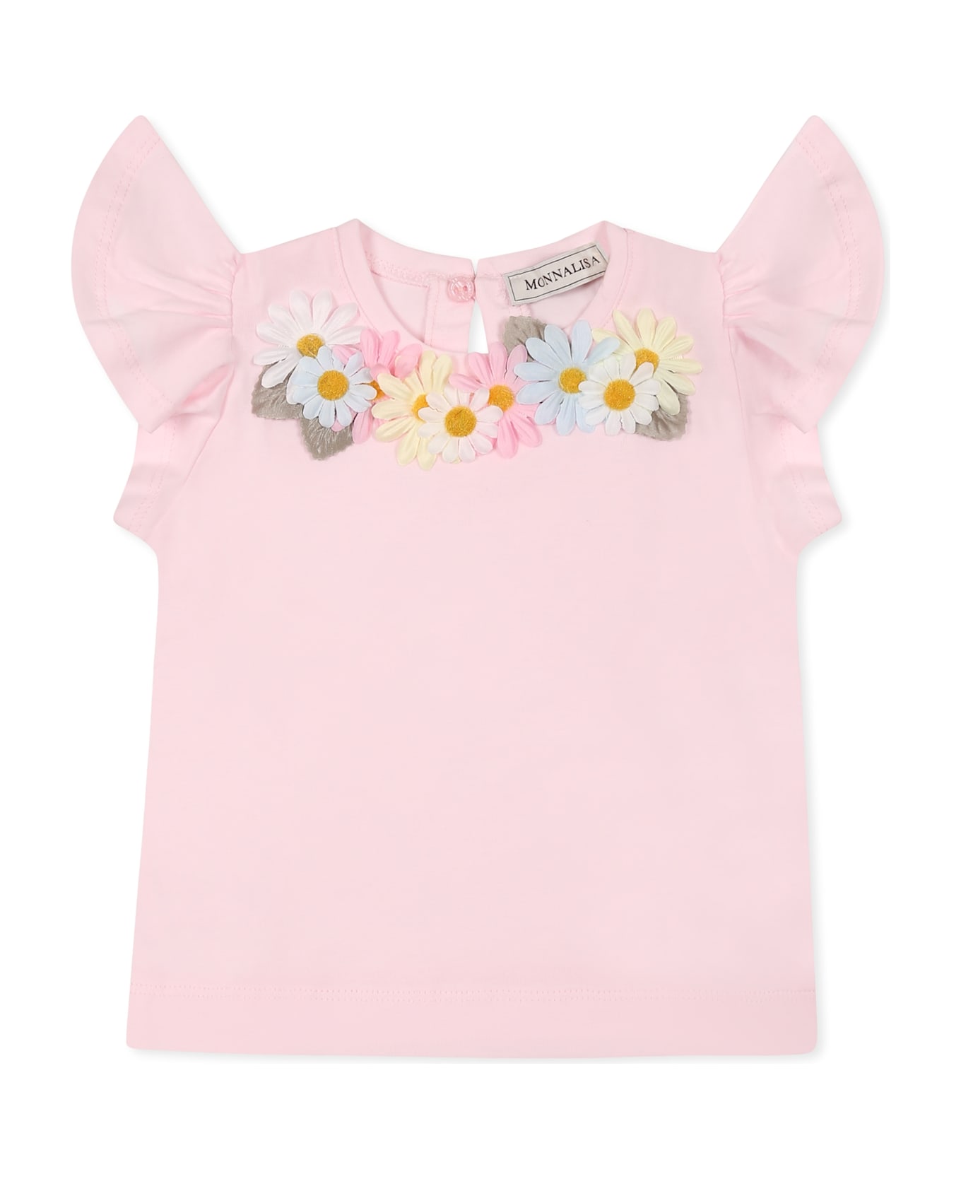 Monnalisa Pink T-shirt For Baby Girl With Daises - Pink