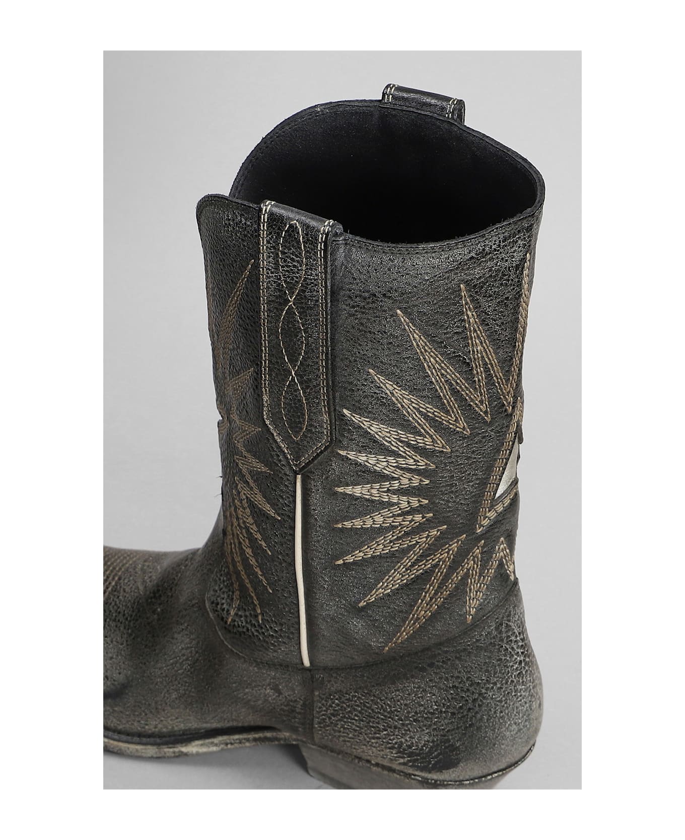 Golden Goose Wish Star Texan Ankle Boots In Black Leather - black