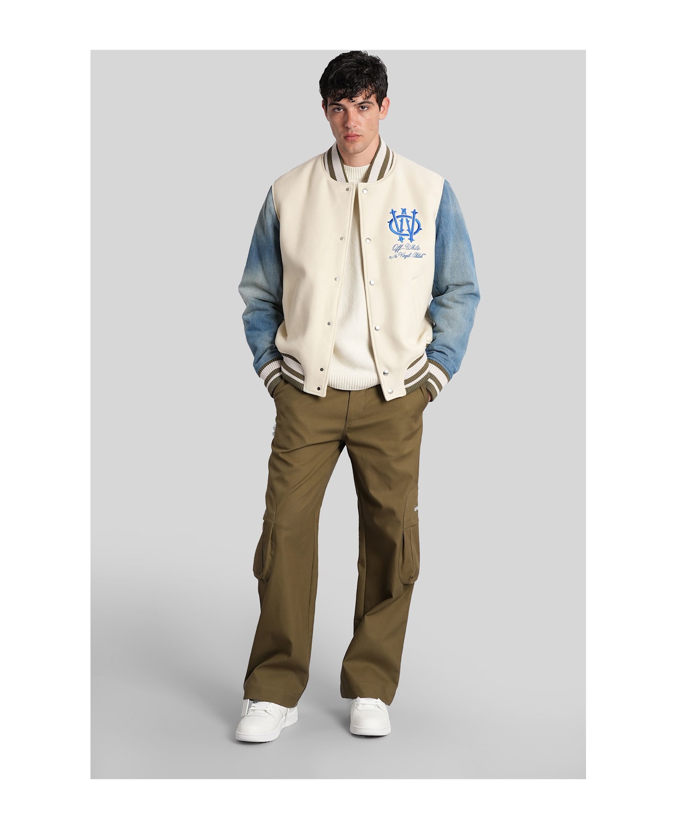 Off-White Bomber Jacket In Beige Wool - beige
