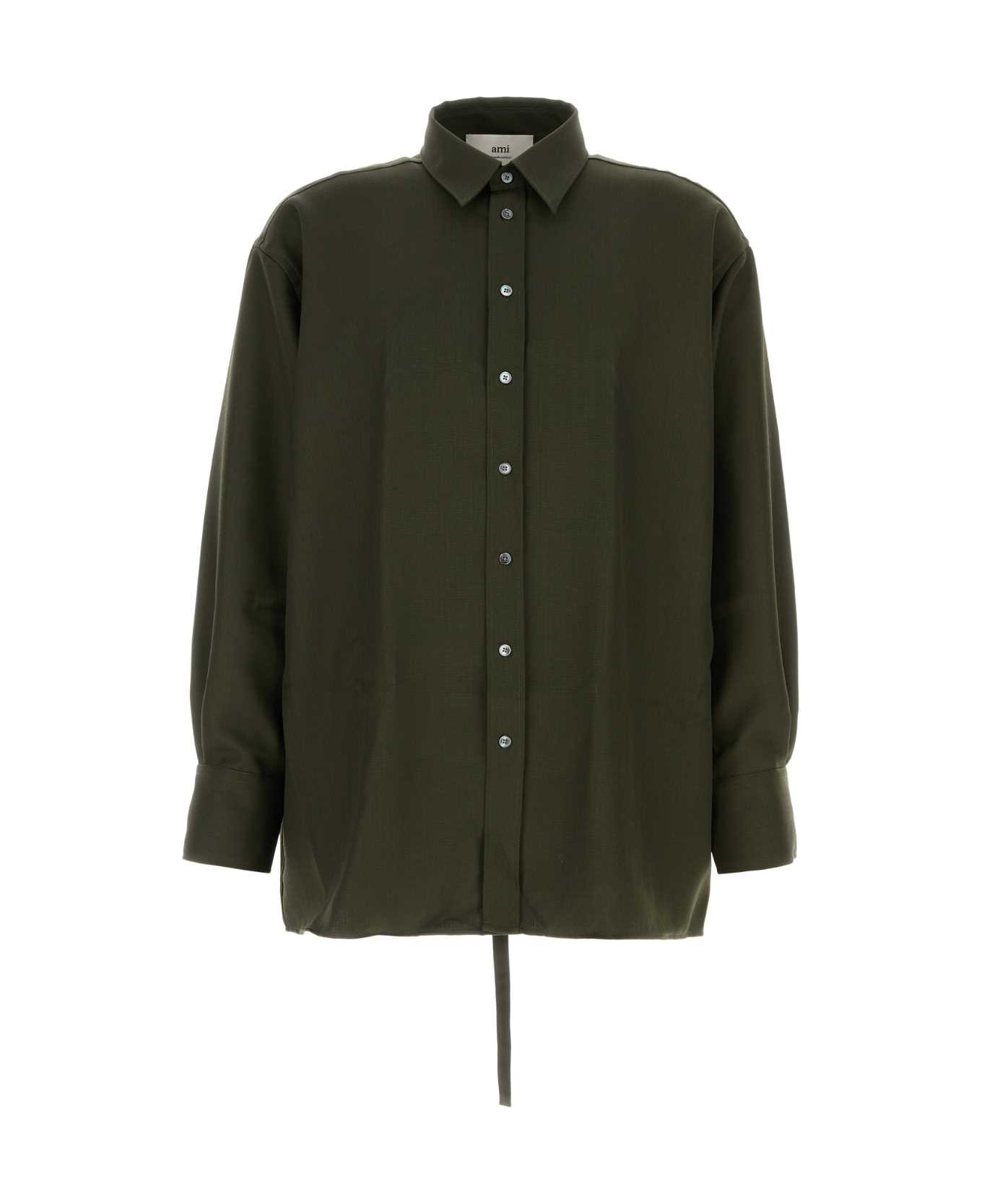 Ami Alexandre Mattiussi Olive Green Wool Oversize Shirt - LODEN