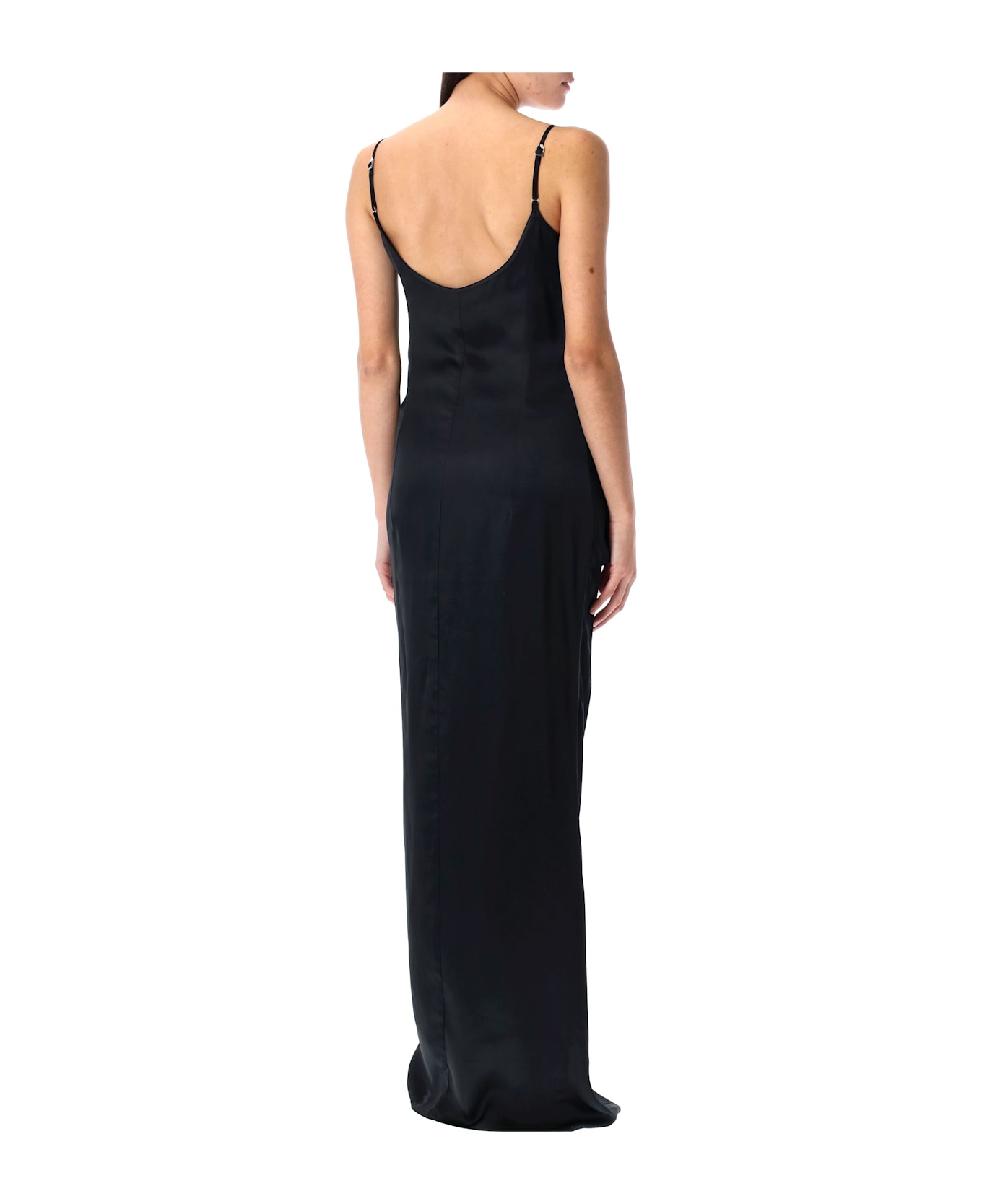 The Attico Satin Long Dress - BLACK