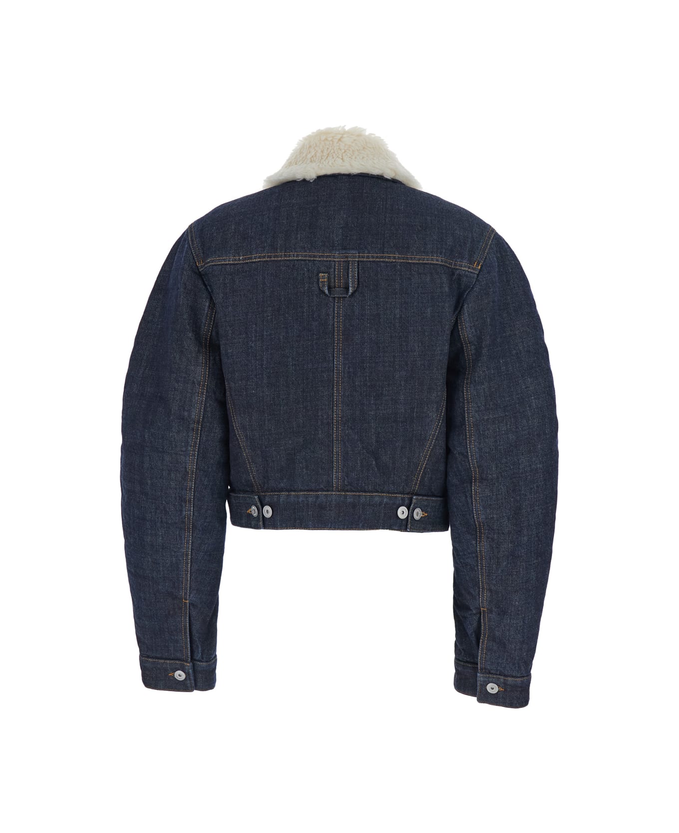Jacquemus 
le Bomber De-nimes Ovalo
 Blue Jacket With Fur Collar And Two Front Welt Pockets In Denim Woman - Blu