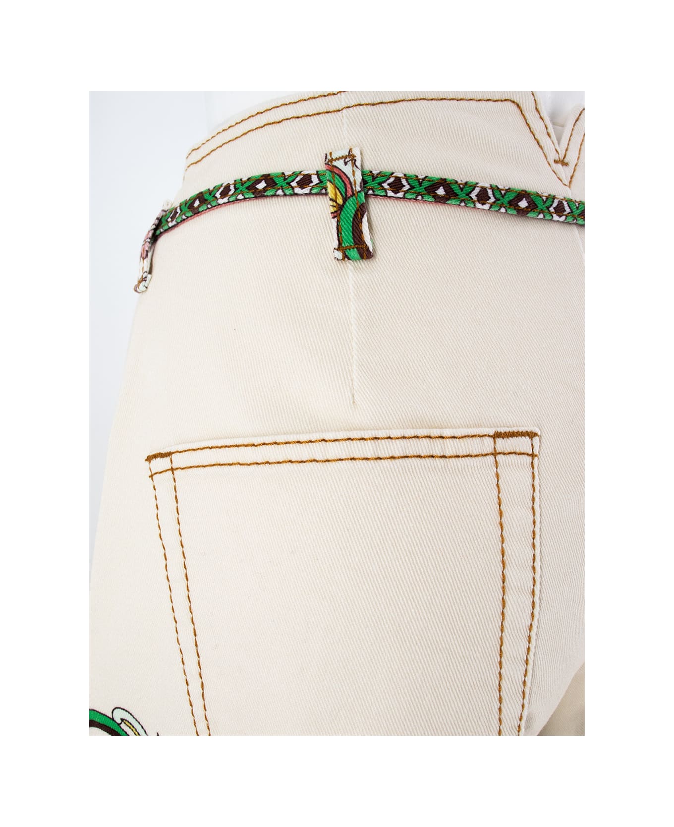 Etro Stretch Cotton Denim Jeans With Floral Pattern - PRINT ON WHITE BASE