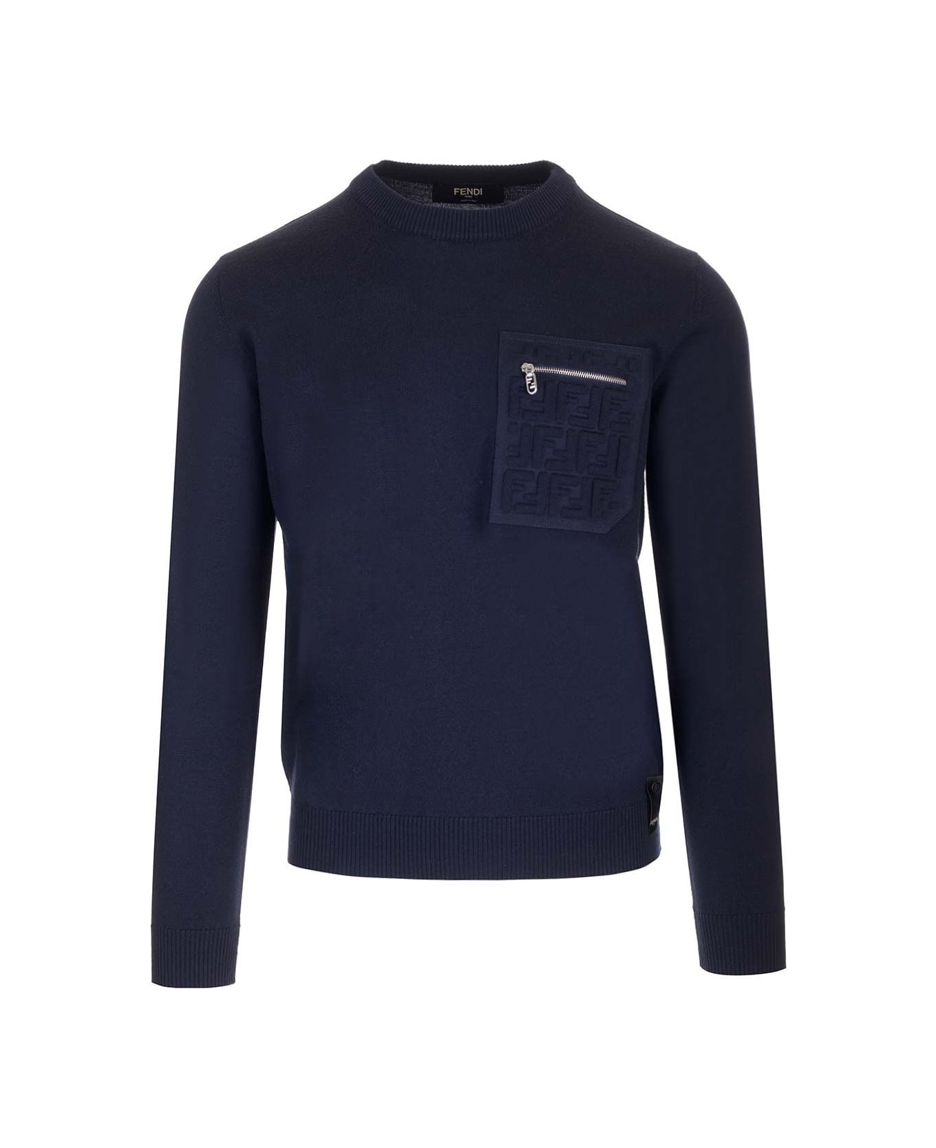 Fendi Navy Blue Wool Sweater - Blue