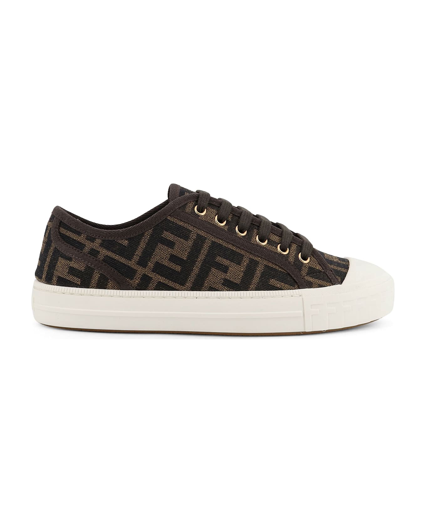 Fendi Domino Ff Jacquard Fabric Sneakers - TABACCO NERO