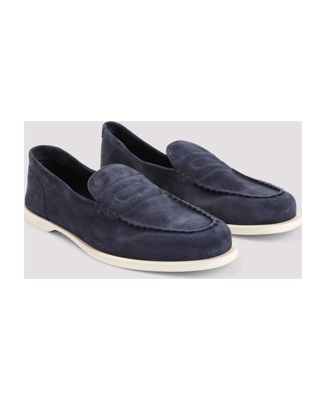 John Lobb Pace Suede Oval Flexi Loafers - A Navy