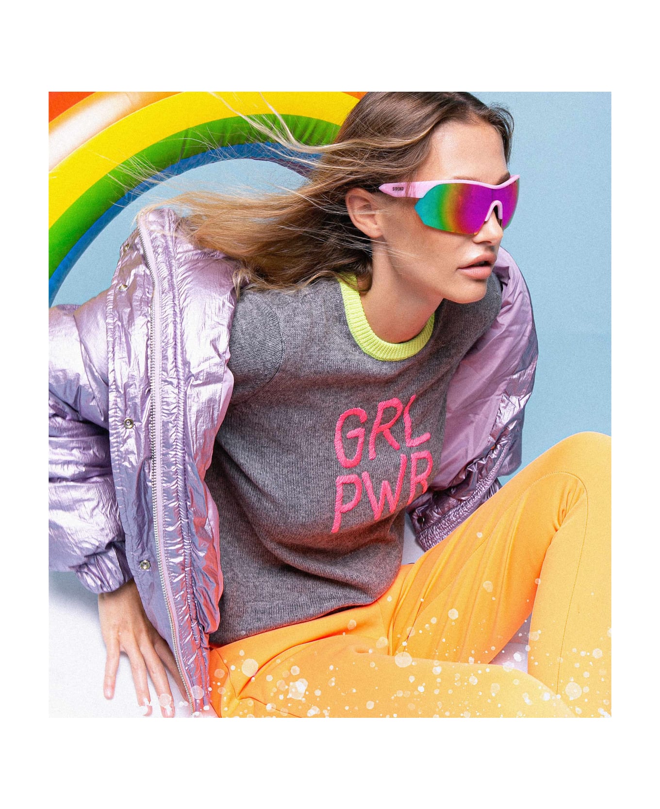 MC2 Saint Barth Woman Grey Sweater Girl Pwr Fluo Embroidery And Fluo Details - GREY