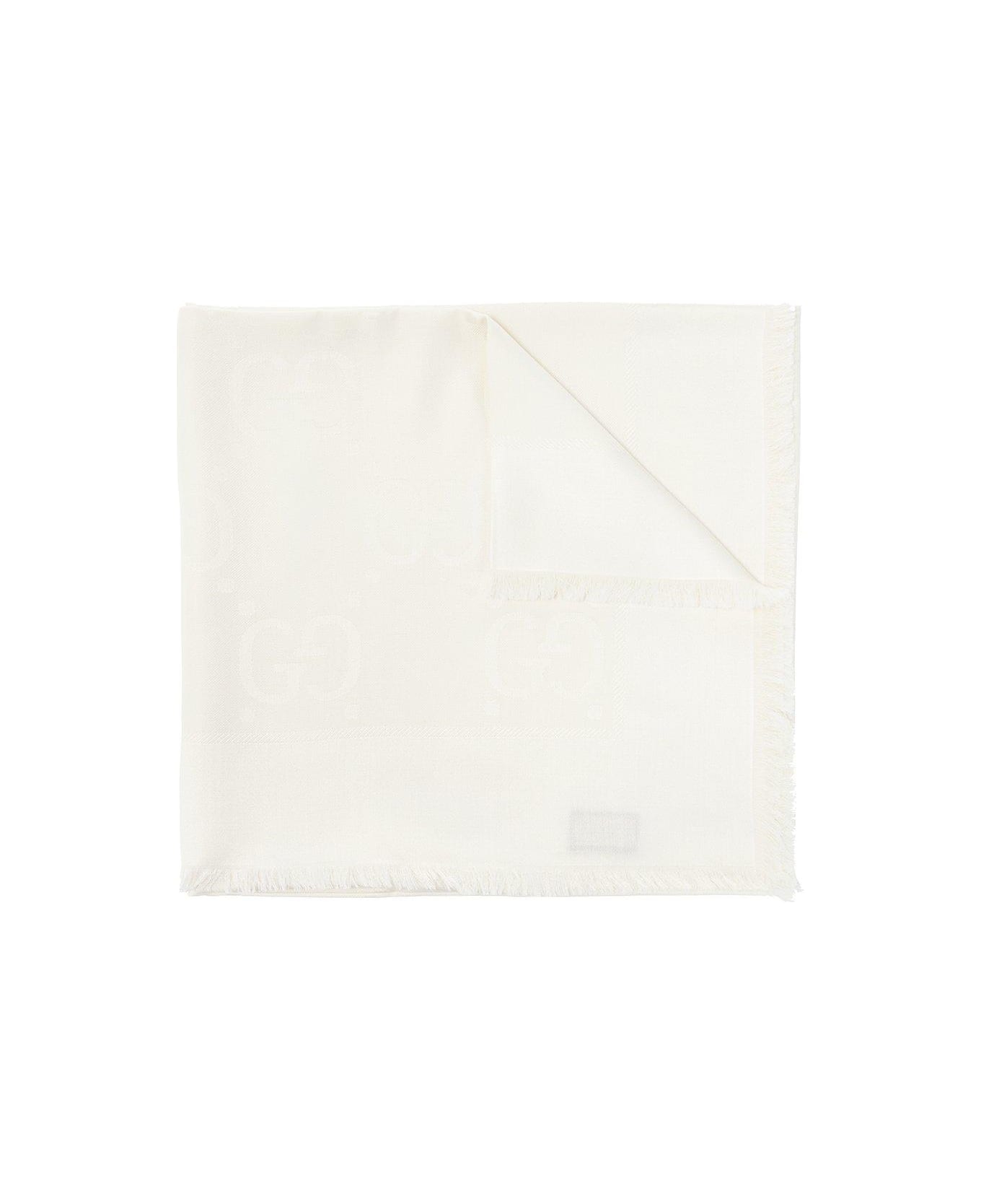 Gucci Gg Jacquard Frayed-edge Shawl - White