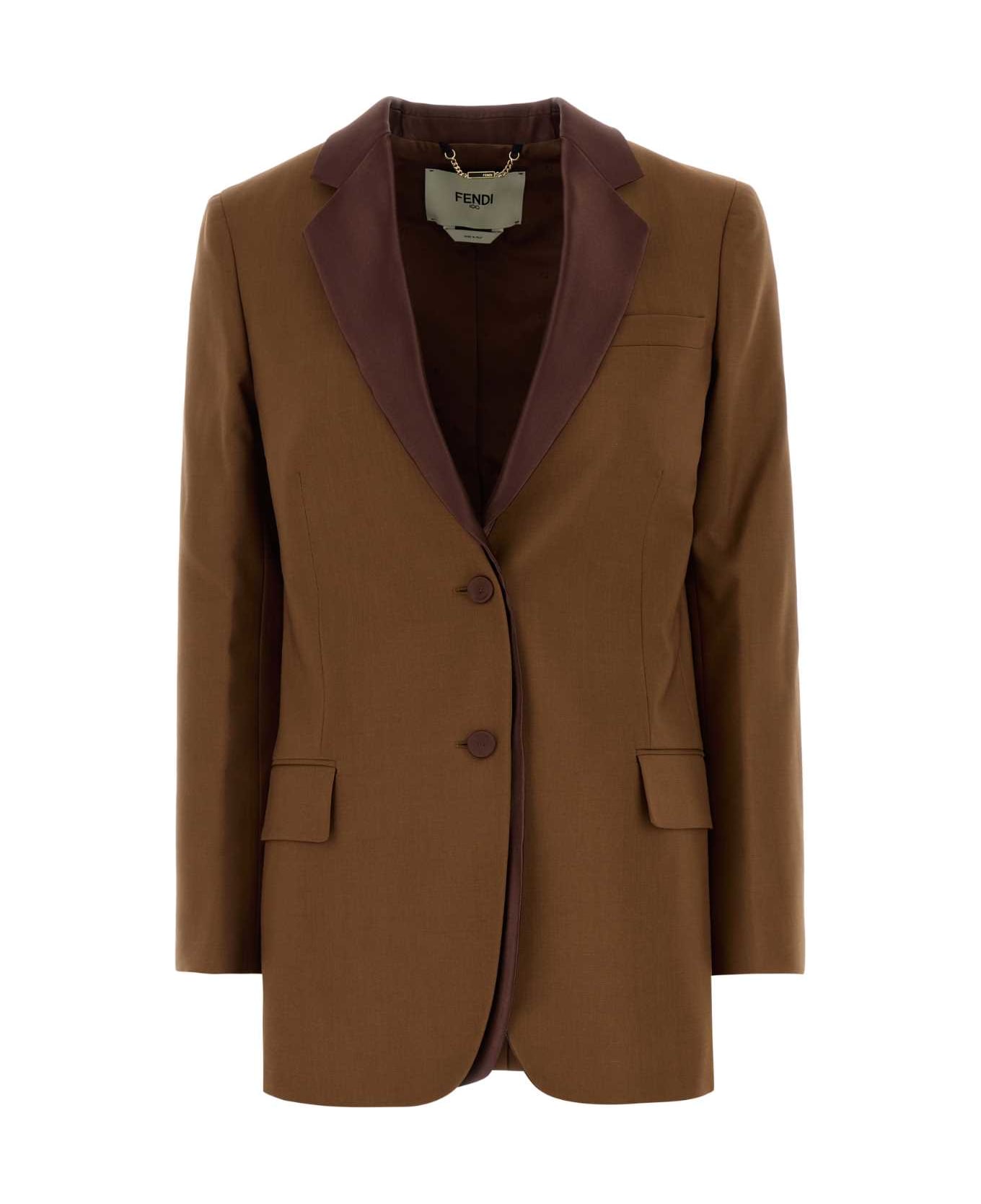 Fendi Caramel Wool Blend Blazer - TOBACCO-25