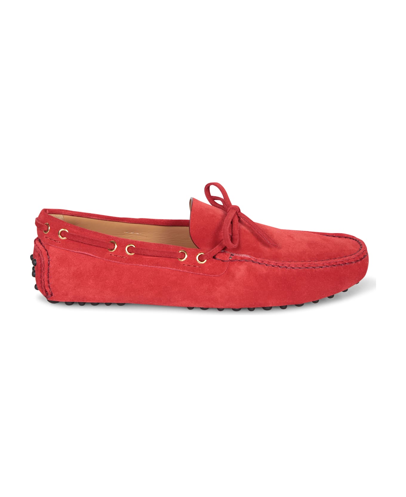 Car Shoe Red Knot Suede Loafers - Red