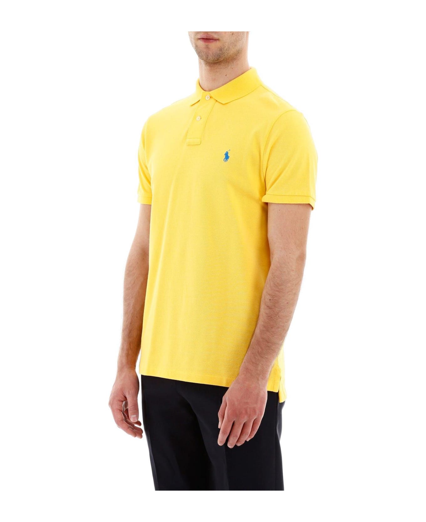 Ralph Lauren Oasis Yellow And Blue Slim-fit Piquet Polo Shirt - Yellow