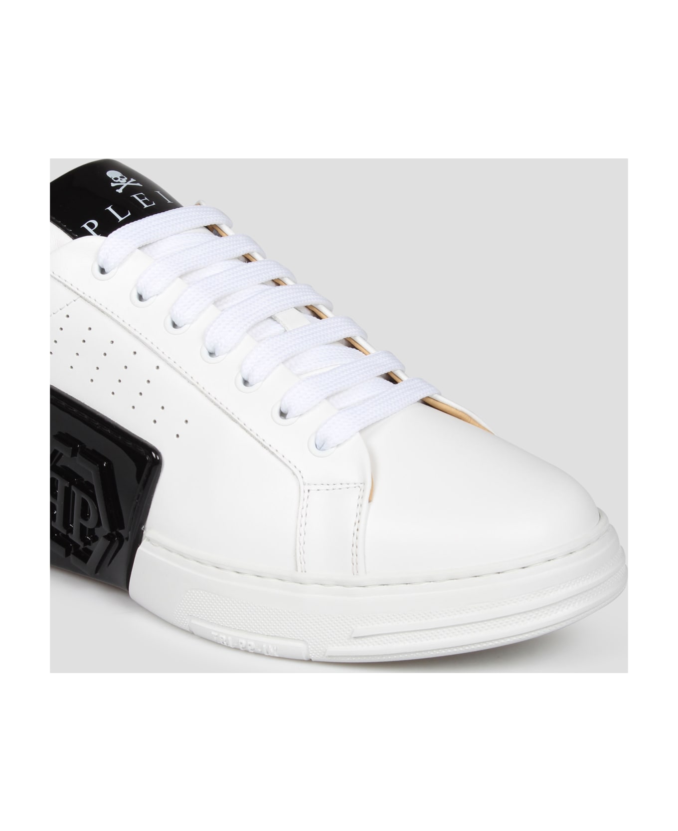 Philipp Plein Mix Leather Lo-top Sneakers Hexagon - White