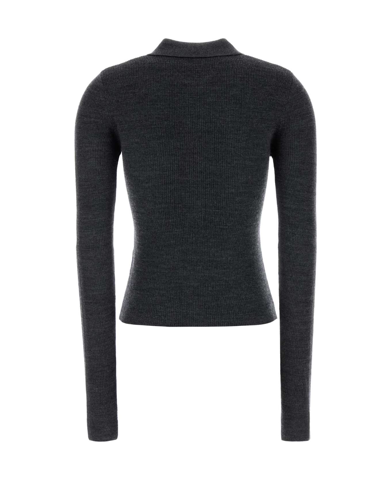 Ganni Dark Grey Wool Polo Shirt - PALOMA