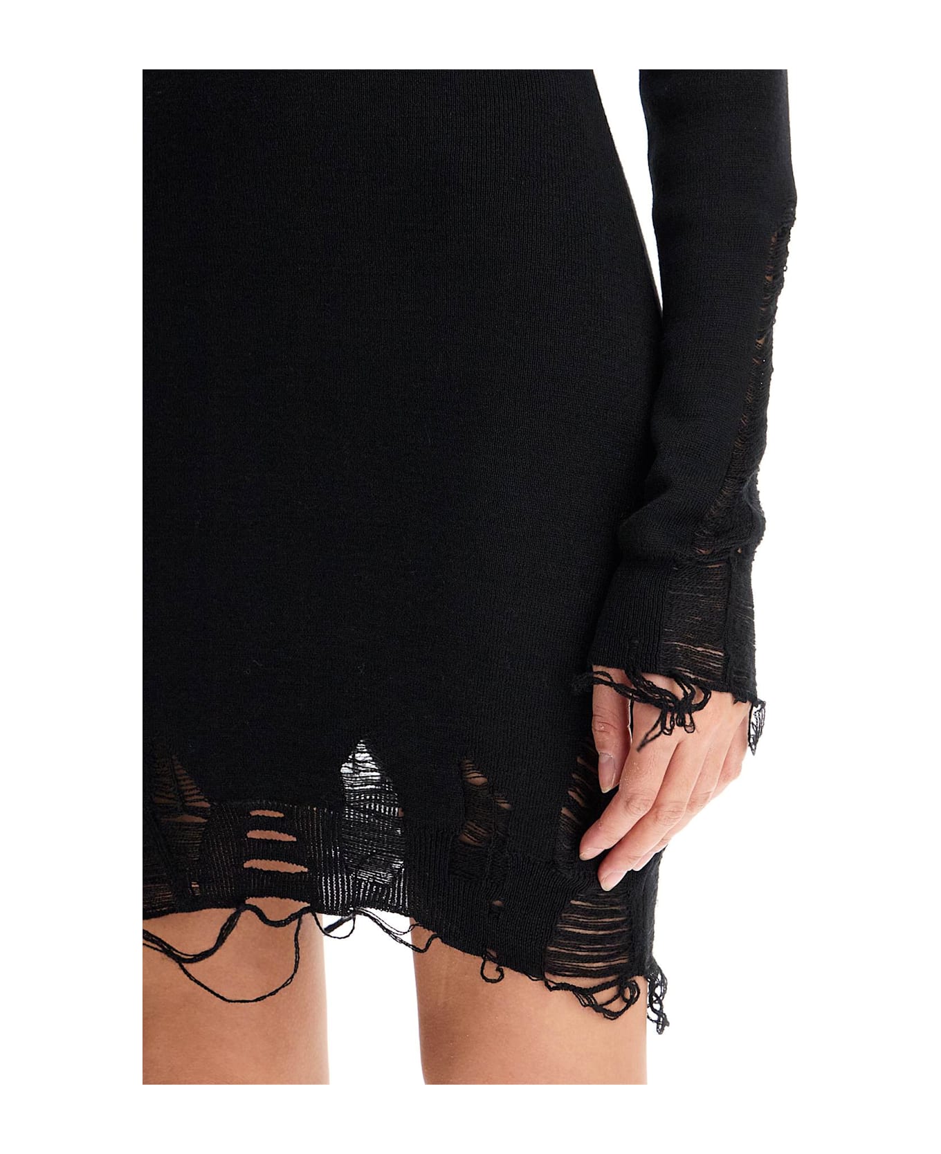 MM6 Maison Margiela Destroyed Knit Mini Dress - BLACK (Black)