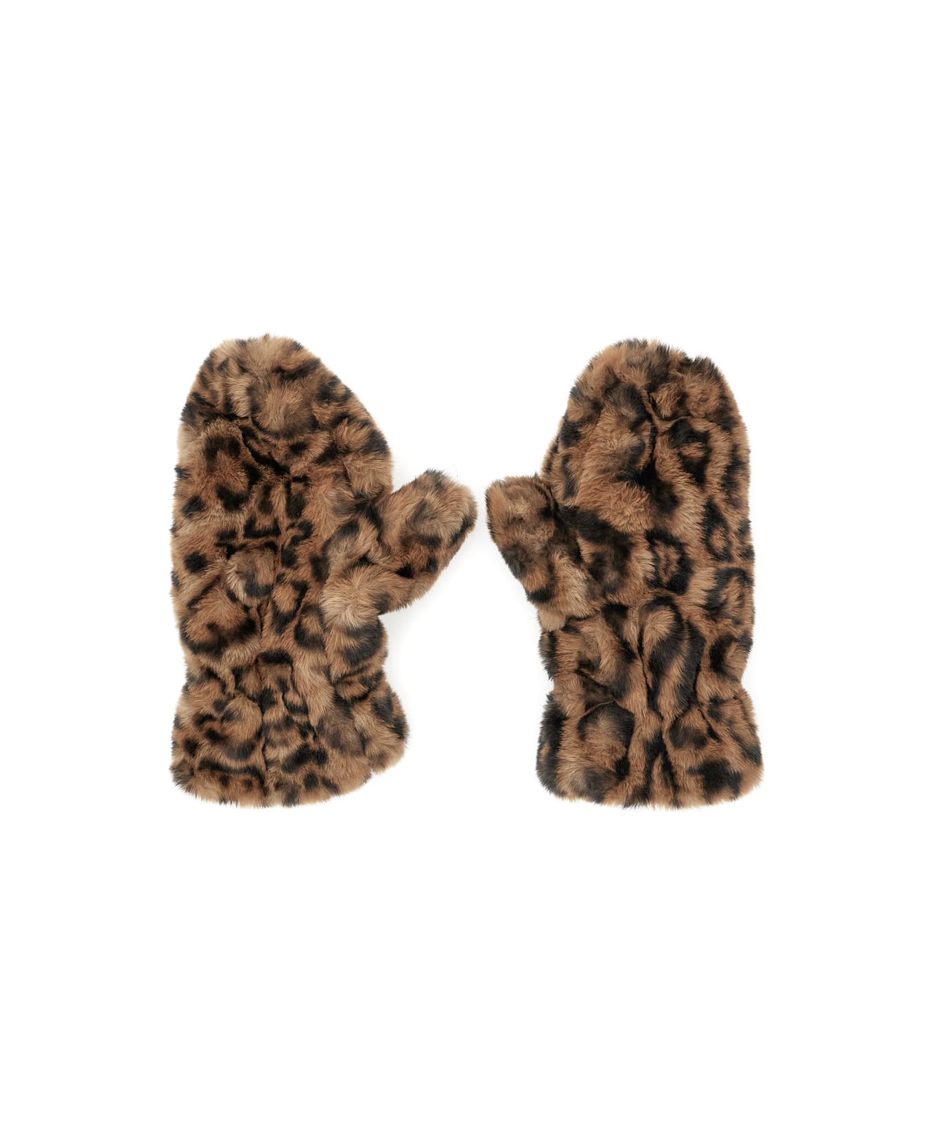 Apparis 'coco' Brown Mittens With Leo Print In Eco Fur Woman - Brown